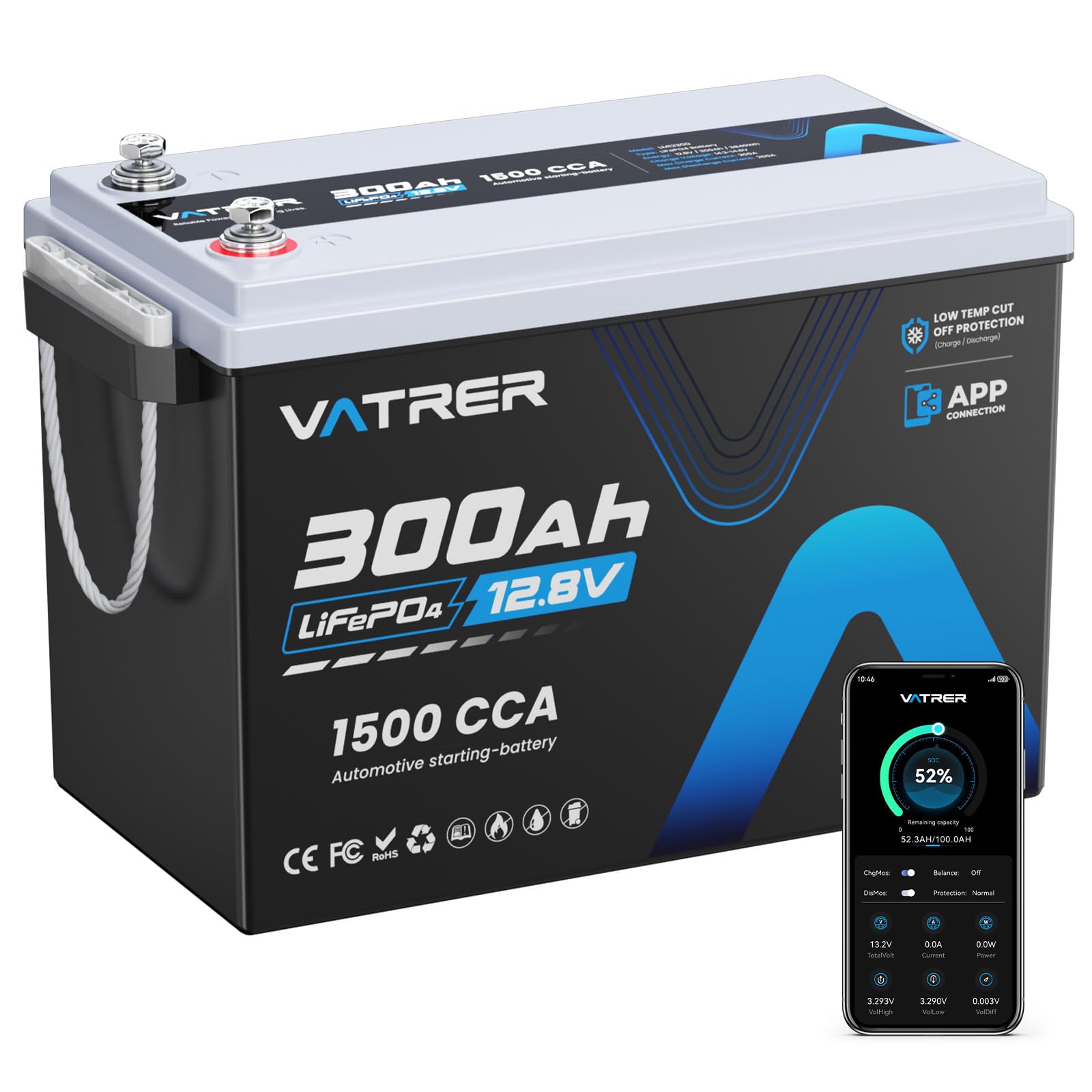 Amazon.com: 12V 300Ah Lithium LiFePO4 Battery (APP