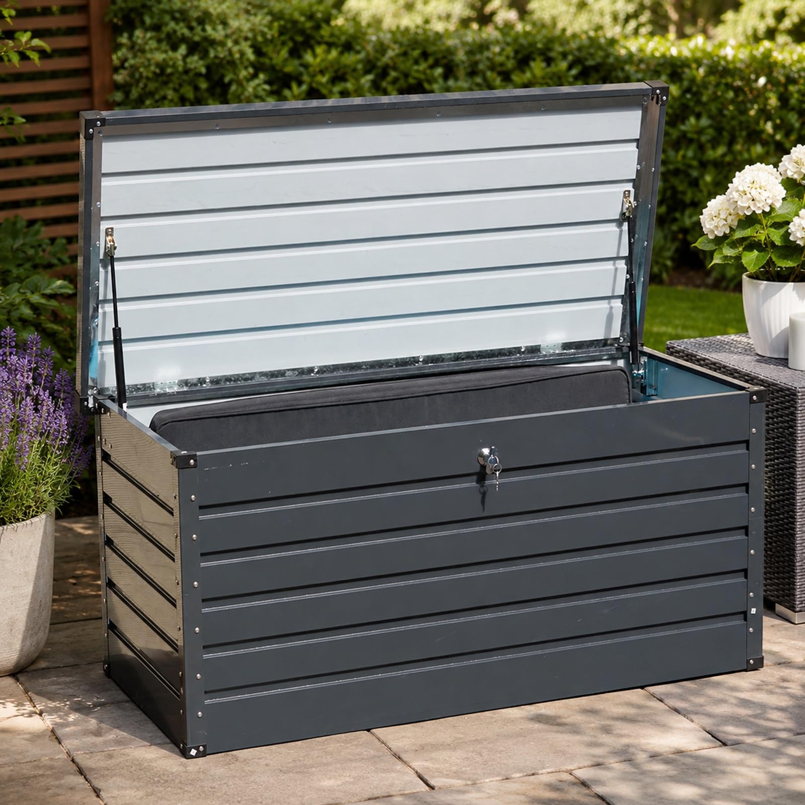 Gr8 Garden 420L Lockable Metal Garden Storage Box Dark Grey Anthracite