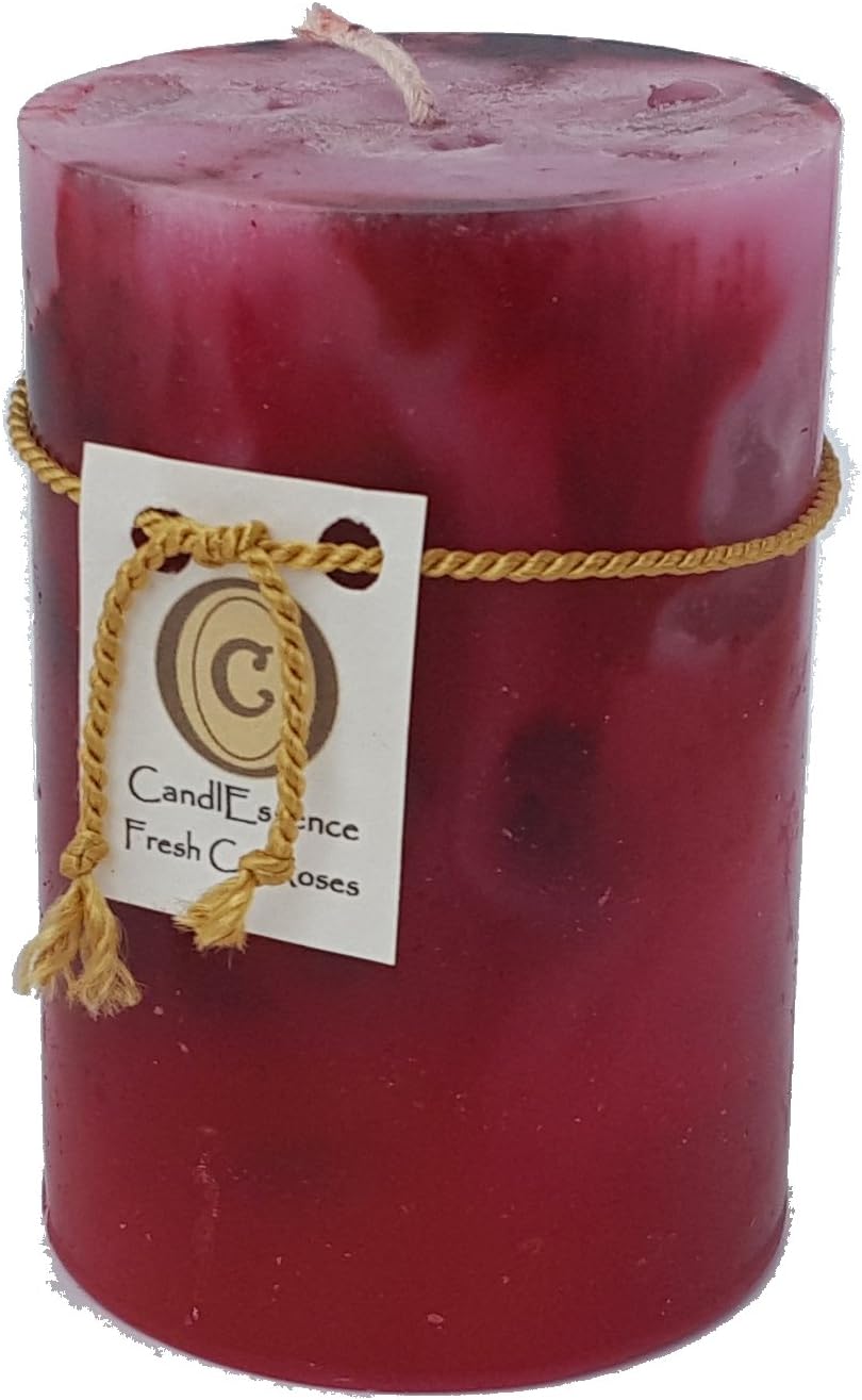 Handmade Scented Candle - Long Burning Pillar - Fresh Cut Roses Scent (Set of 3)