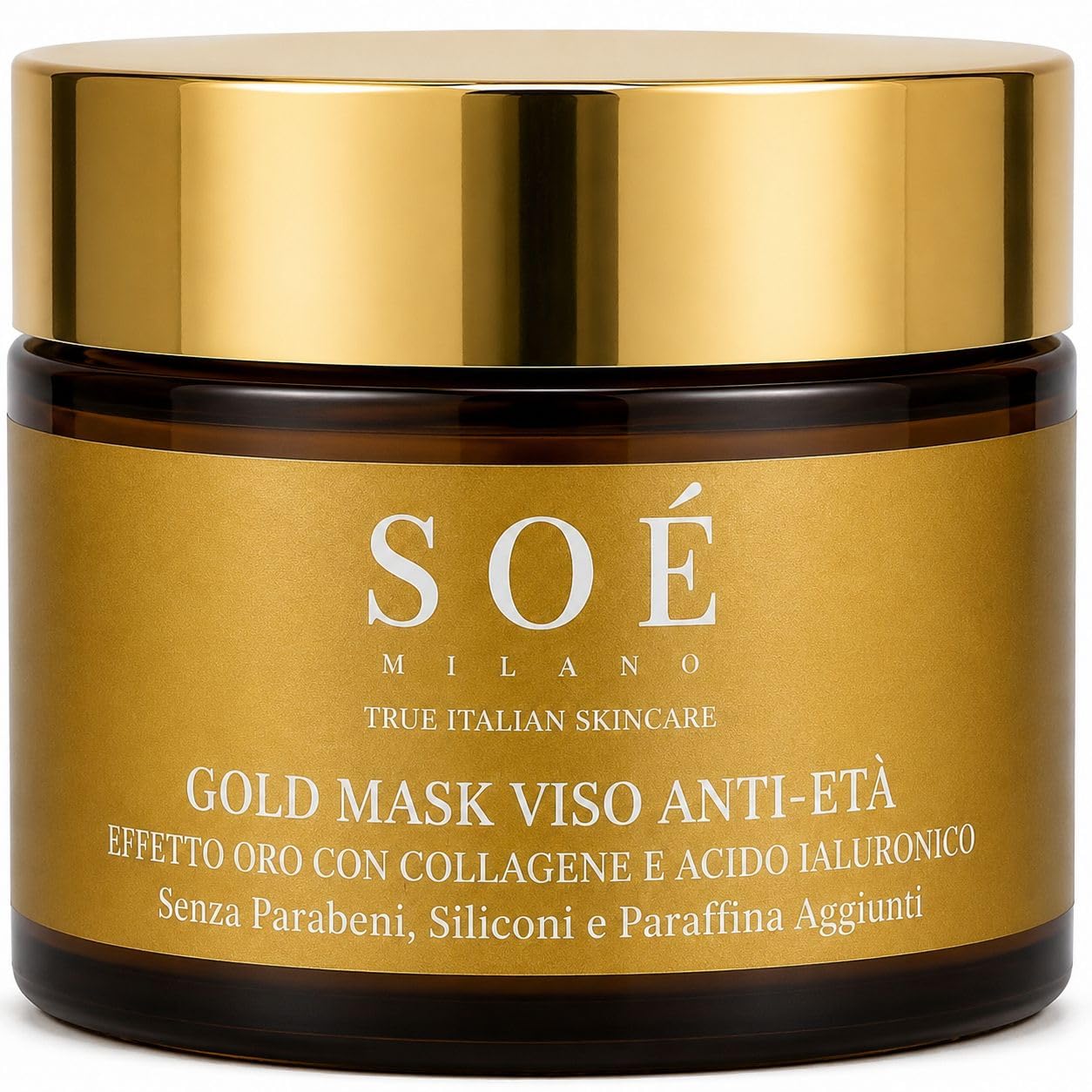 Gold Mask Viso Anti-Età – Maschera Viso con Collagene e Acido Ialuronico – Idratante, Illuminante e Rassodante. Formula pensata per una skincare più consapevole e delicata sulla pelle. Made in Italy