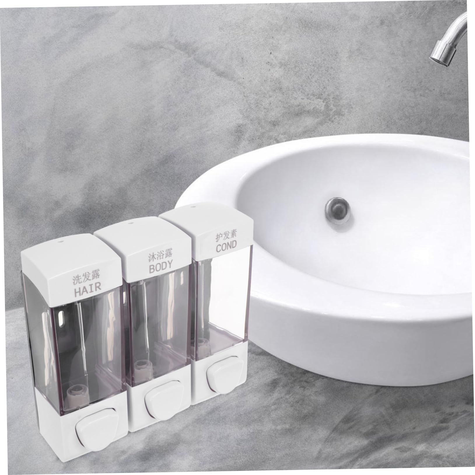 Dispenser da Doccia a Parete 3 Scomparti, Abs, 1050ml, Facile da Installare, per Shampoo e Bagnoschiuma in Casa e Ristorante