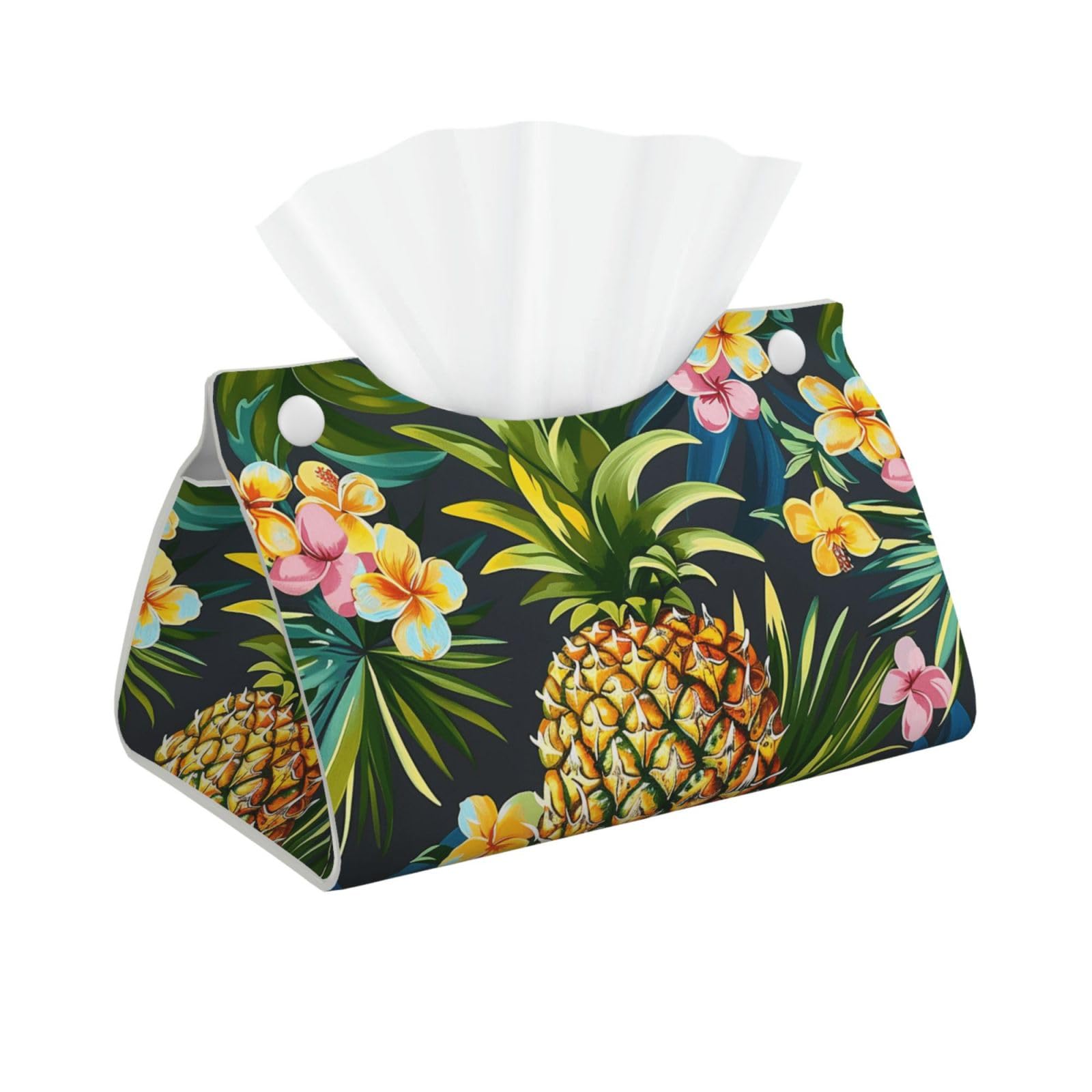 Tropical Pineapple Hawaiian Print Tissue Box Cover Foldable Tissue Storage Box Leather Tissue Cube Box Holder for Living Room Bedroom Office Car Home Decor