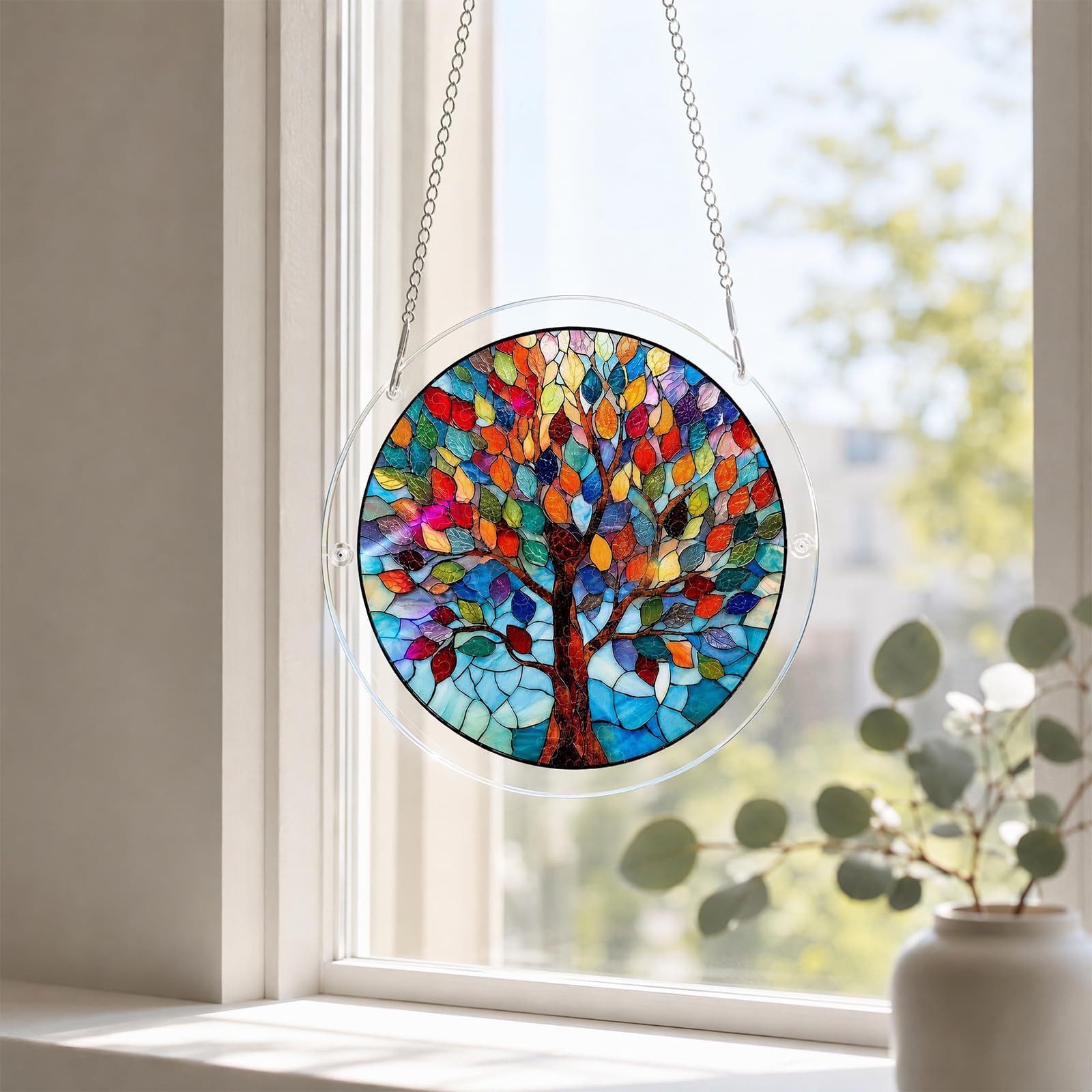 1 Pcs Acrylic Jigsaw Puzzle Suncatcher, Vibrant Tree Patterns