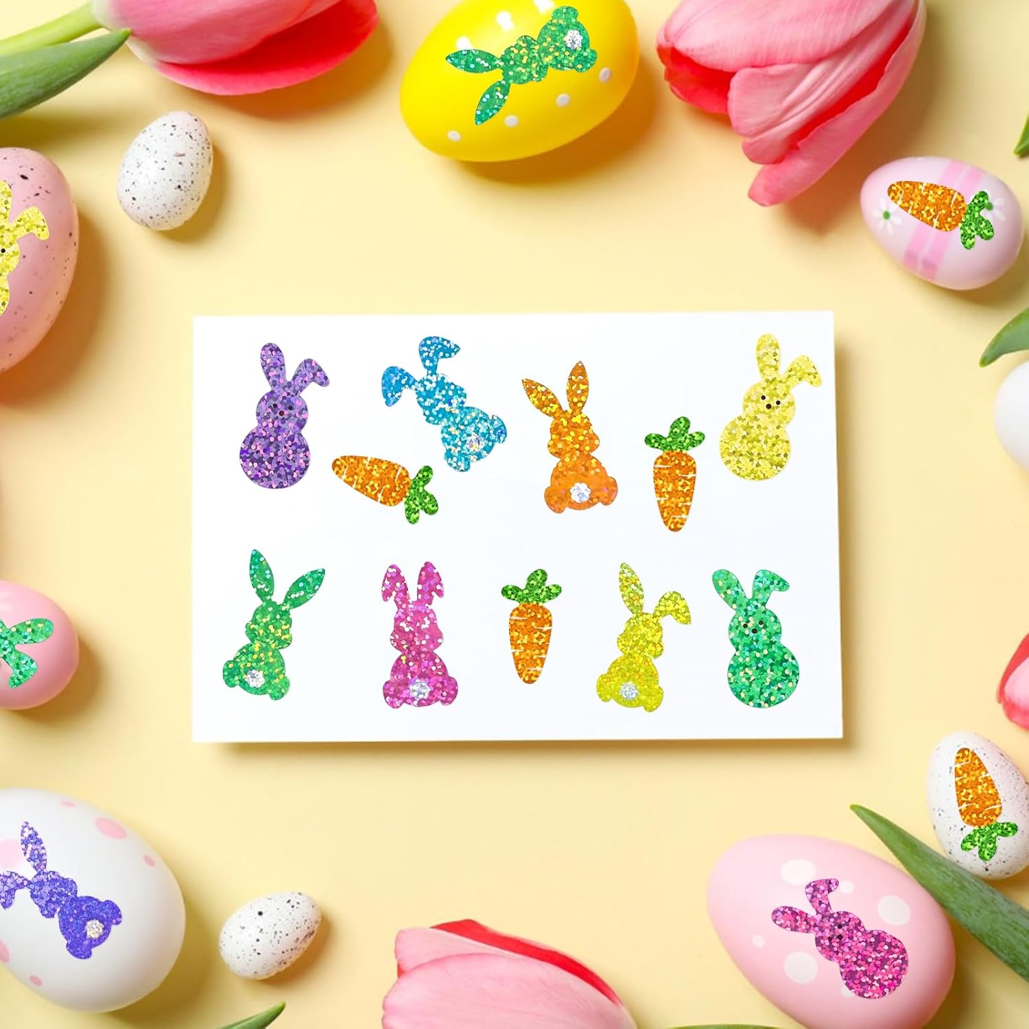 Pack of 1000 Easter Stickers, Easter Transfer Stickers, Easter Bunny Stickers with Glitter, Easter Stickers Decoration for DIY Glass, Wood, Furniture, Scrapbooking, Easter Gifts, Gift Wrapping, Easter