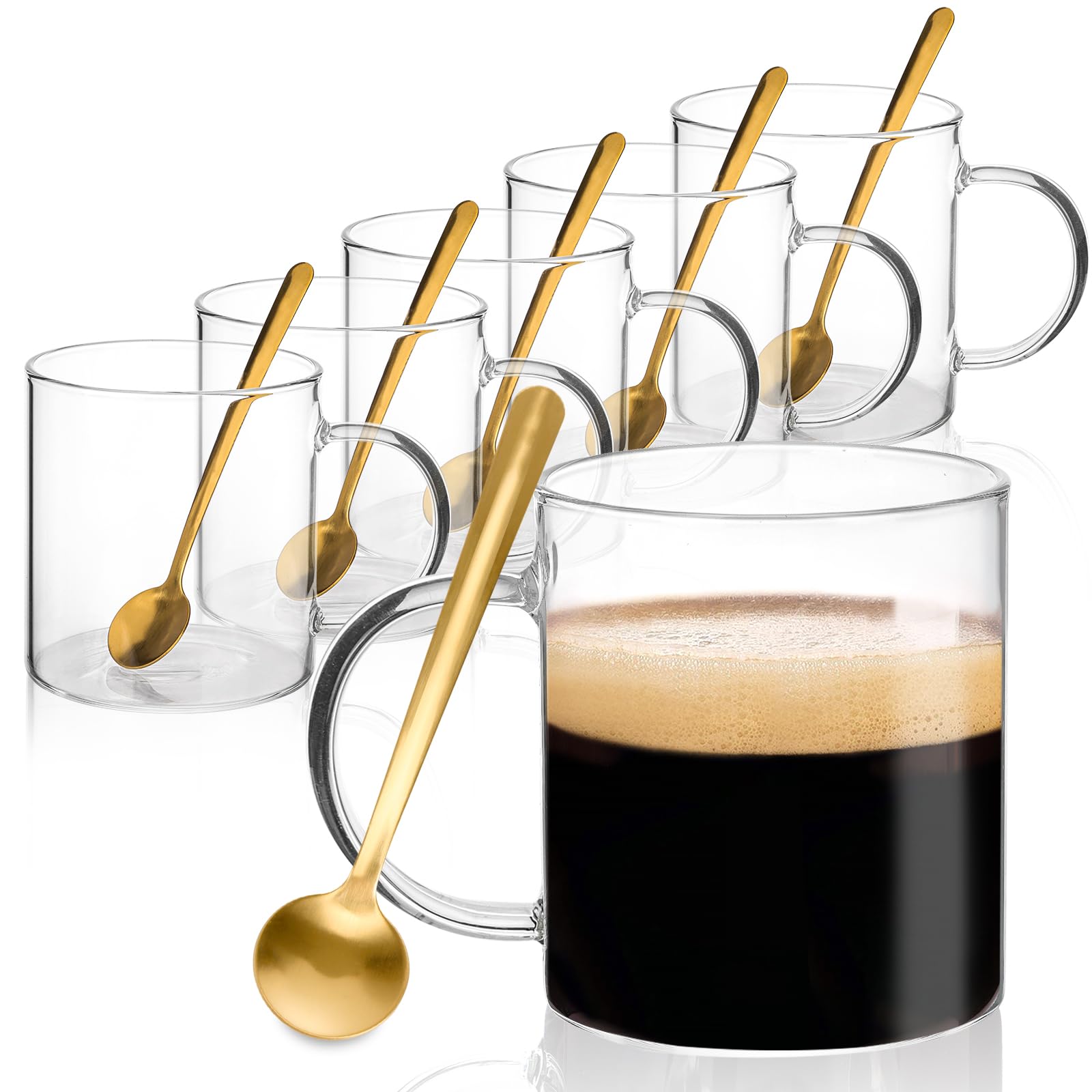 Moretoes 6pcs 14oz Glass Coffee Mugs, Large Iced Coffee Cup for Cappuccino, Hot and Cold Beverages