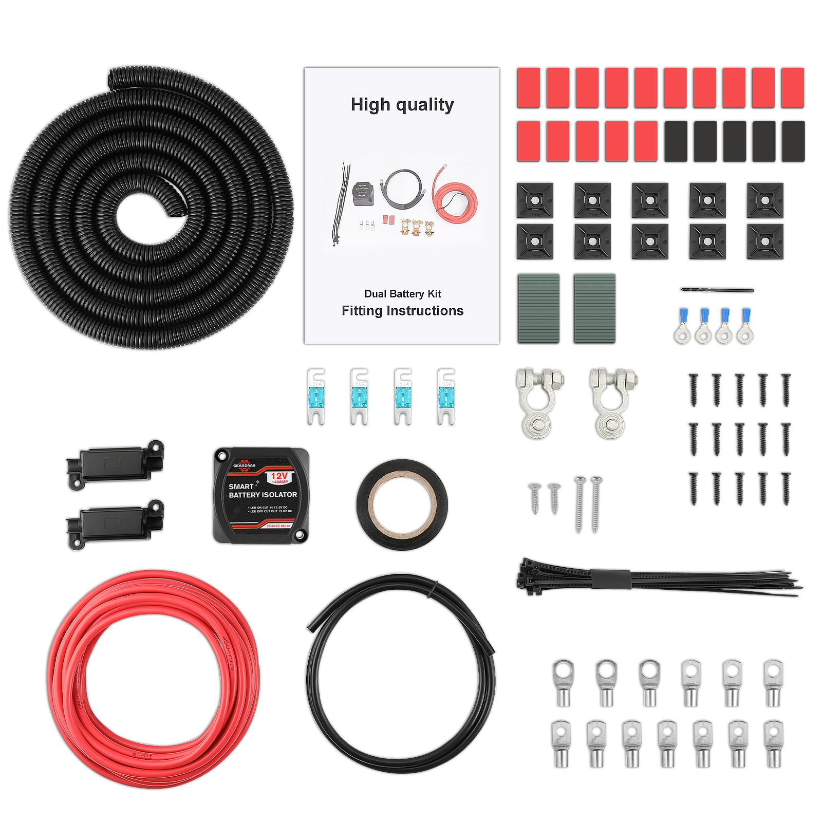 5M 12V 140A Split Charge Relay Kit, Dual Smart Battery Isolator & 16mm 110amp Cable, VSR Voltage Sensitive Relay System for ATV, RVs, Trucks, Motorhomes, Boats
