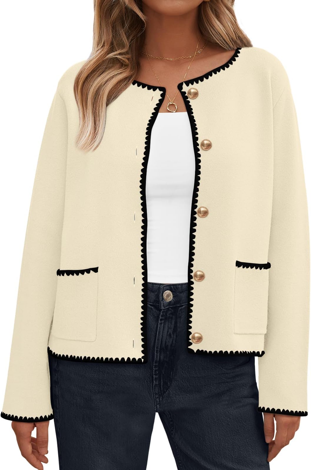 LILLUSORY Womens Cardigan Sweater Fall Outfits Clothes Fashion Trendy 2024 Jacket Blazer Lady Outerwear Button Down Lightweight Coat Apricot M