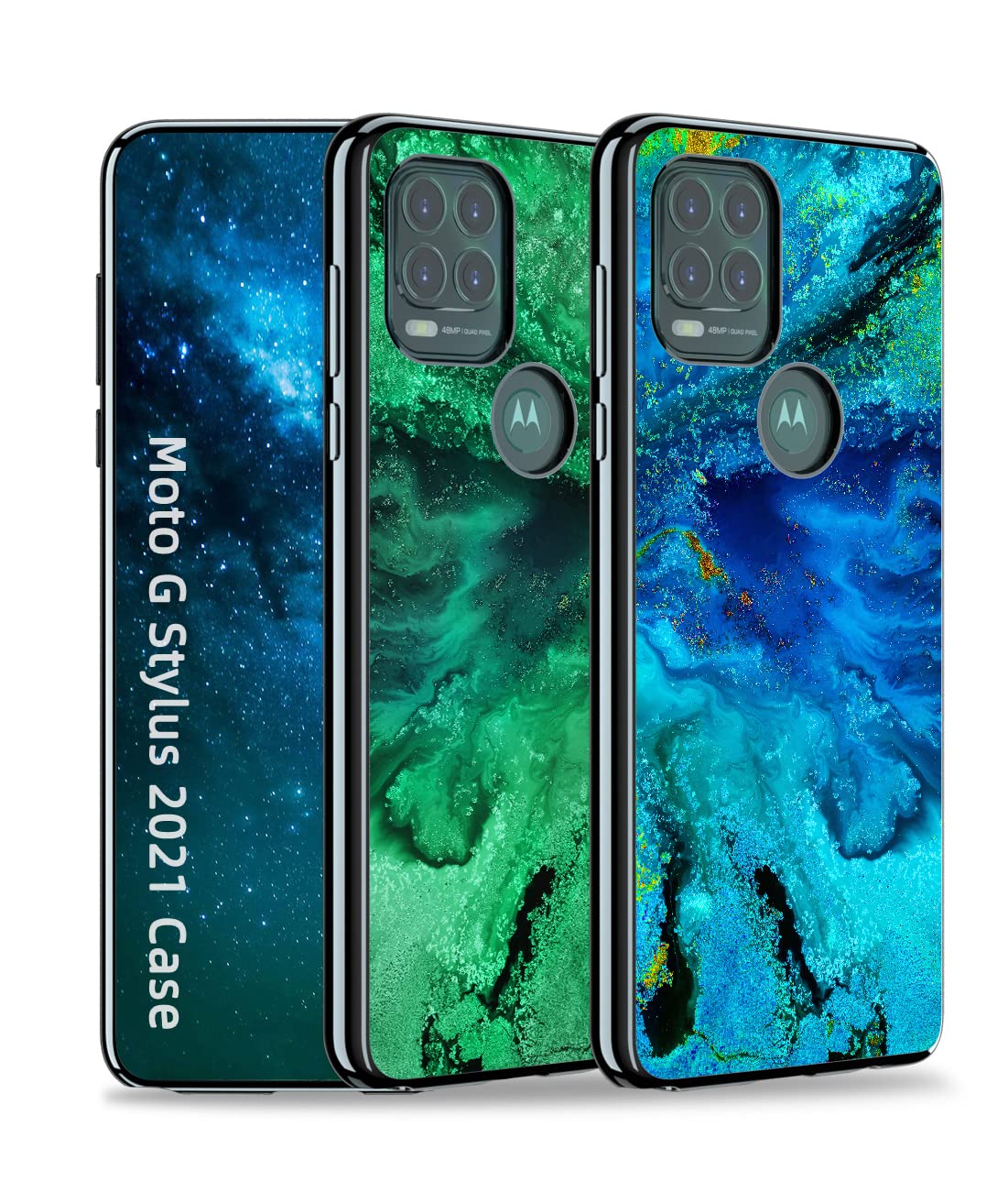 YOVIAKK Compatible with Motorola Moto G Stylus 5G 2021 Case,Blue Marble Pattern Glow in The Dark Soft TPU Hard PC Hybrid Protective Case,Shock-Absorption Flexible Cover Slim Stylish for Men and Women