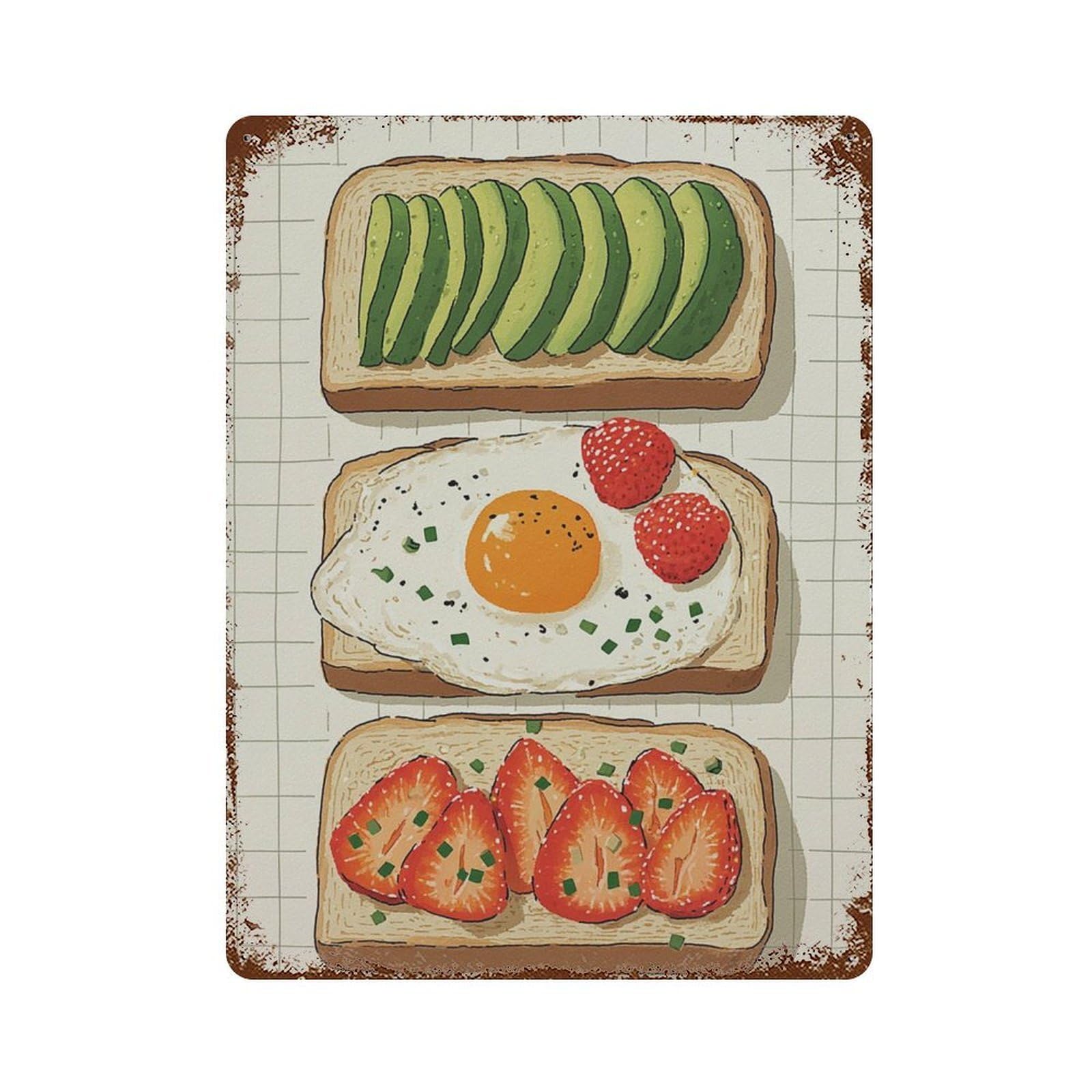 xiaoxiaoshen Breakfast Toast Modern Kitchen with Avocado Egg And Strawberry Toasts Colorful F Wall Decor Art Metal Tin Poster Modern Home Decor Art Home Bar Shop Decorations Vintage Sign 40x30cm