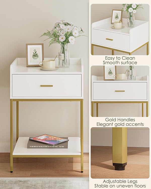 Masupu Nightstand, 3-Tier Modern Bedside Night Stand with Storage Drawer and Shelf, Large End Side Table for Bedroom, Living Room, White by Masupu - Used condition - Image 6