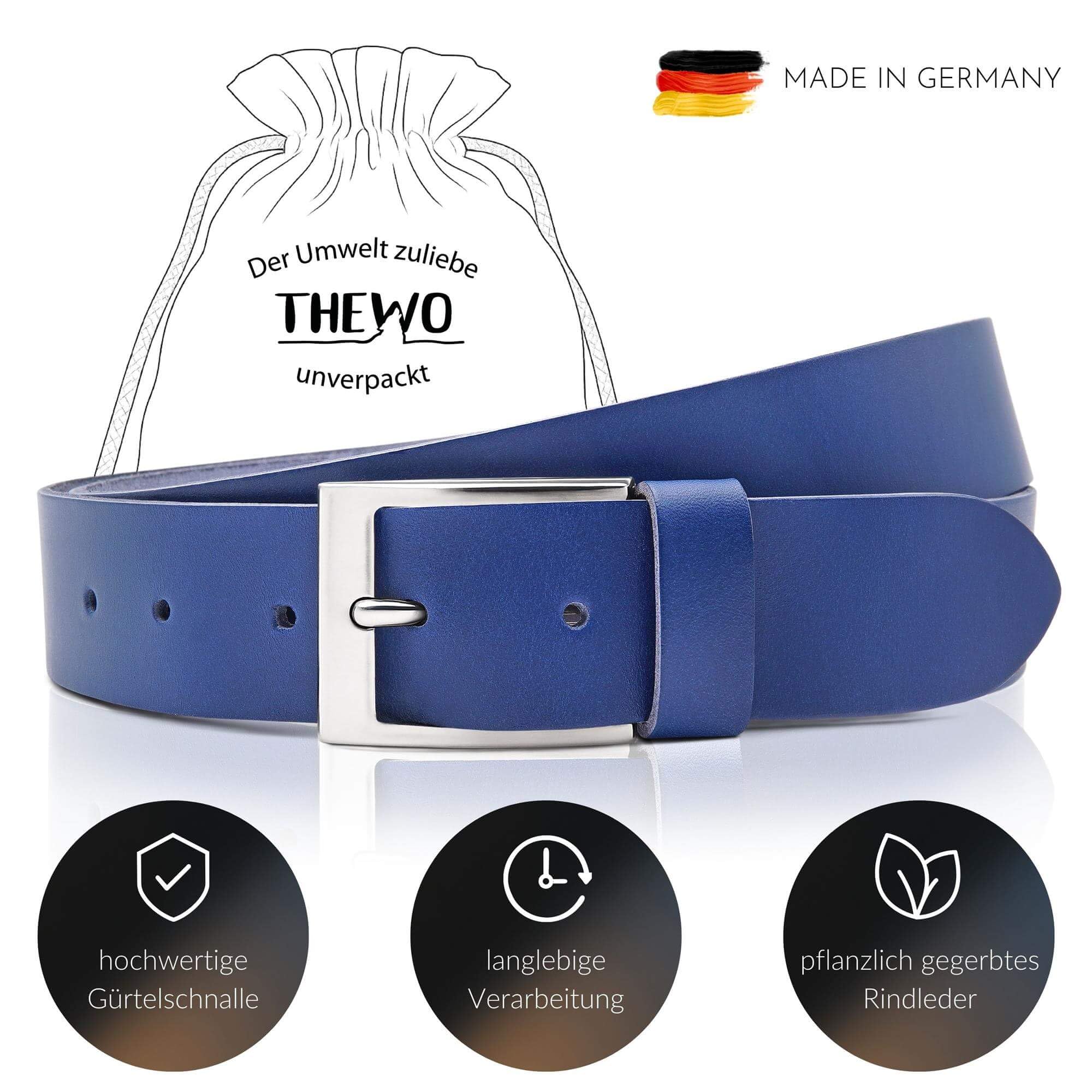 THEWO Herren Gürtel, Ledergürtel Damen 3,5 cm breit, kürzbar, Echtleder Gürtel mit Schnalle für Jeans, Anzughose, 85 cm, 90 cm, 95 cm, 100 cm,105 cm,110 cm,115 cm