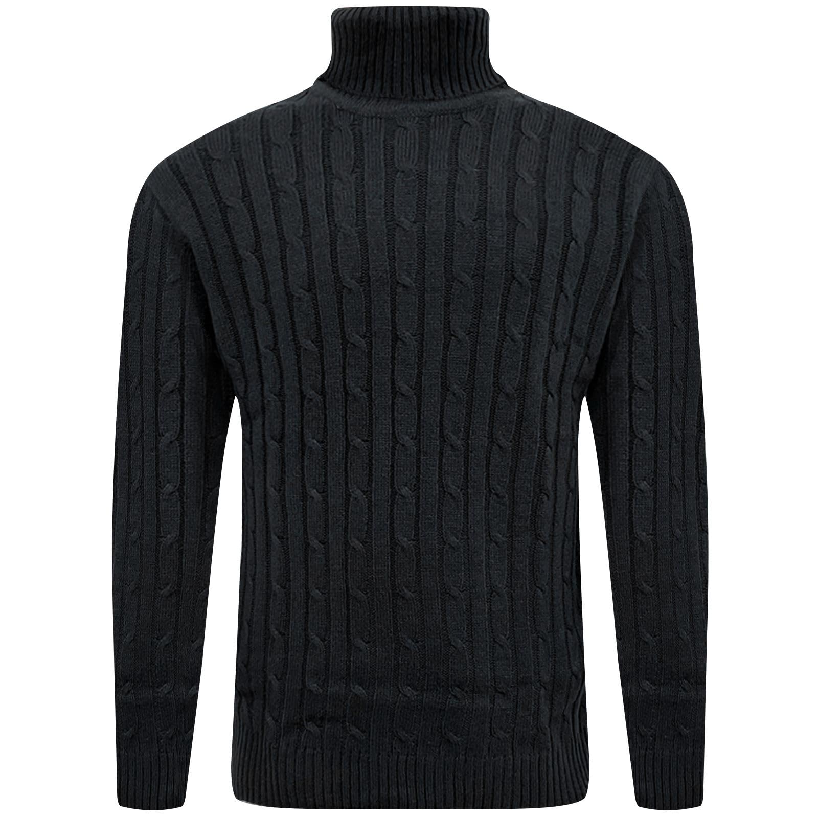 Fashionego Men's Black - Fe Cable Knit Turtle Neck Jumper Polo Roll Neck Sweater Pullover Ribbed Knitwear Fisherman Wear Pullover, Xxl