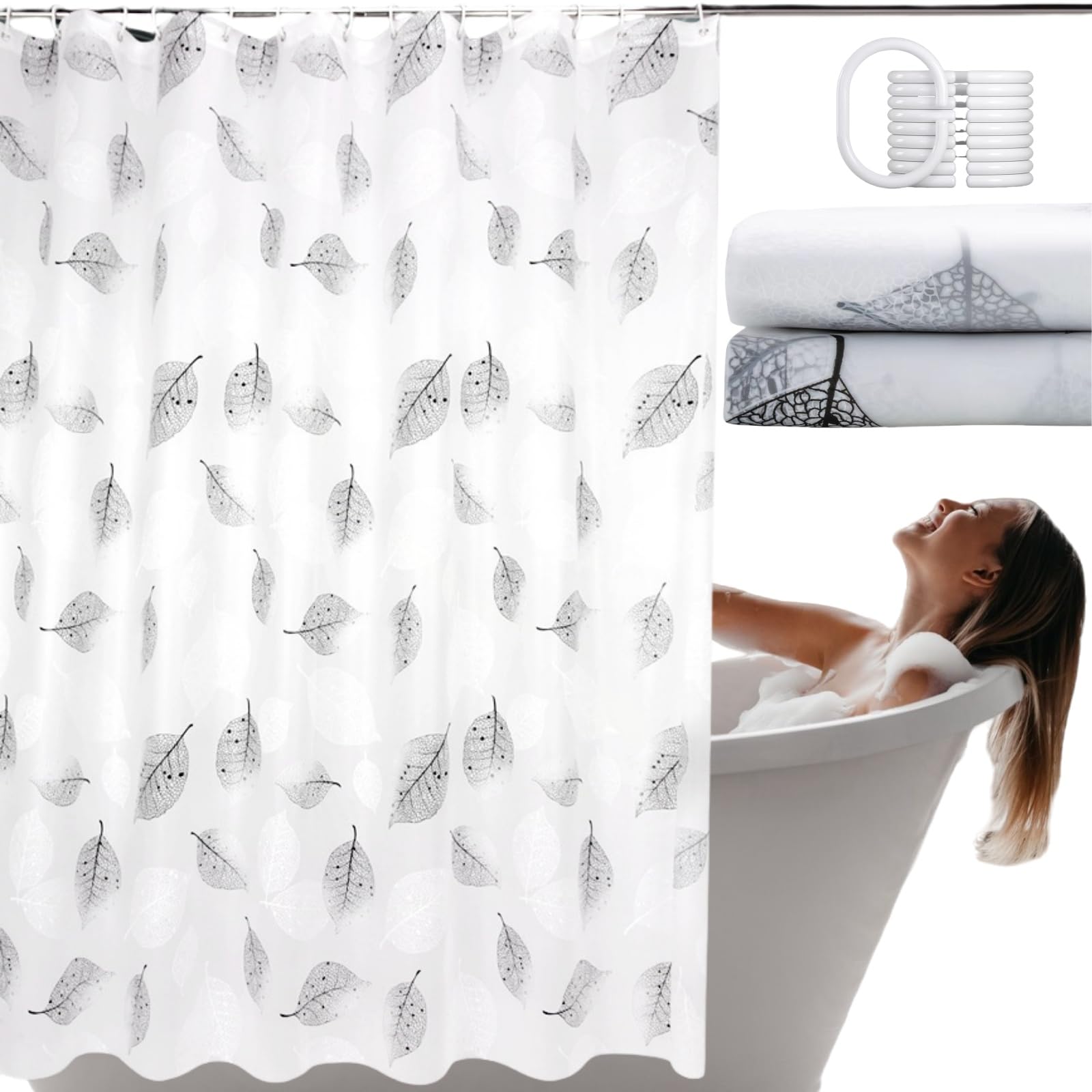 Cortina de Ducha,Cortina de Ducha Antimoho,Cortinas de Baño Poliester Lavable,Cortinas Baño Tela Impermeable,Cortina de Baño Impermeable,Cortina Ducha Bañera para Baño,Cortina Bañera con Ganchos