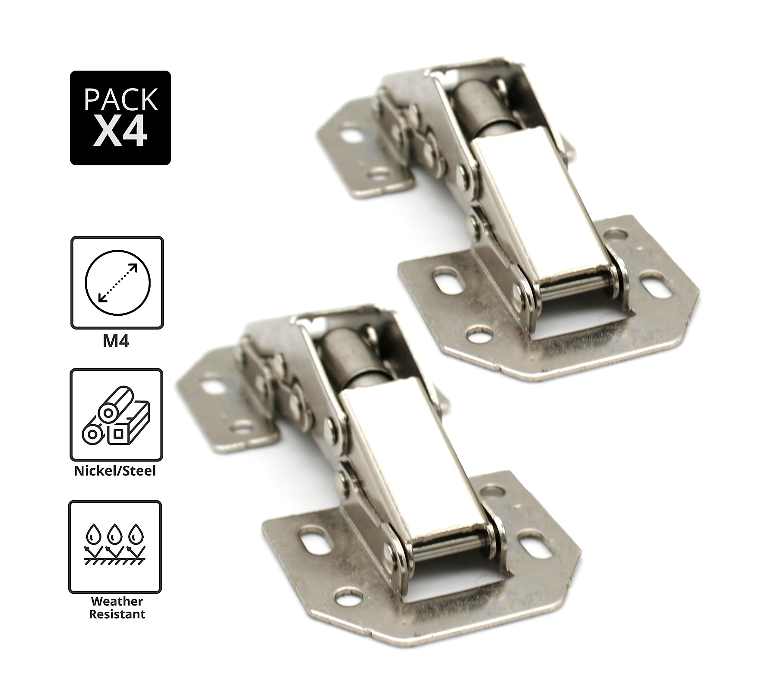 DOJA Barcelona Cabinet Hinges Set of 4 Screw-On Hinges 77 x 33 mm 90° Opening Angle Nickel-Plated Steel Hinges for Indoor Cabinet Doors Wooden Kitchen Furniture Cabinets - Image 3