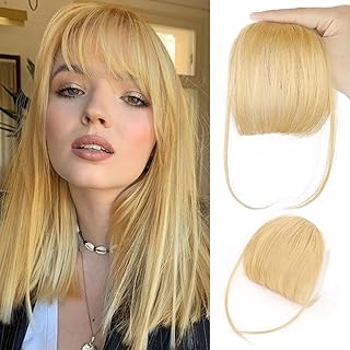 NAYOO Bangs Hair Clip in Bangs 100% Real Human Hair Extensions Wispy Bangs Clip on Air Bangs for Women Hairpieces Curved Bangs (Wispy Bangs, Light Blonde)