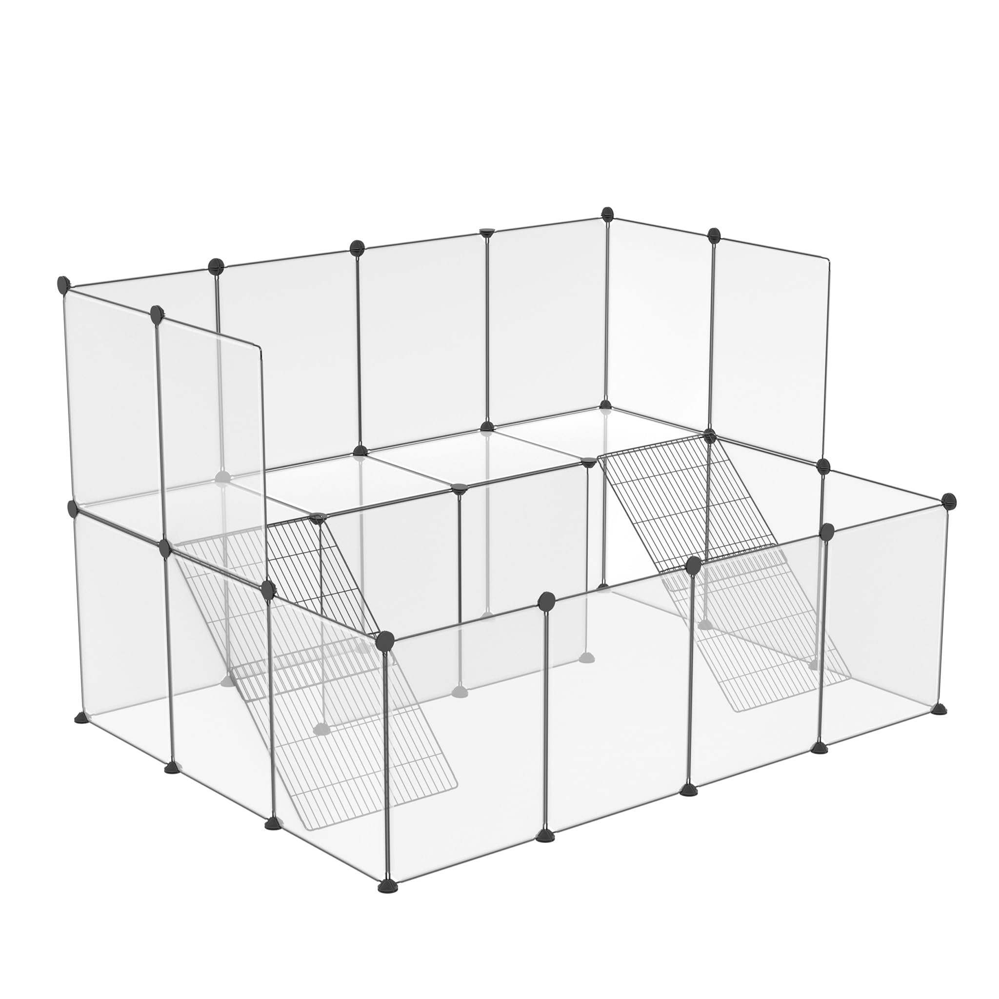 NAIZY Parque al aire libre, 26 unidades, 143 x 108 x 93 cm, color blanco, para animales pequeños, 35 x 45 cm, por pieza, ampliable para conejos, con escalera de rejilla