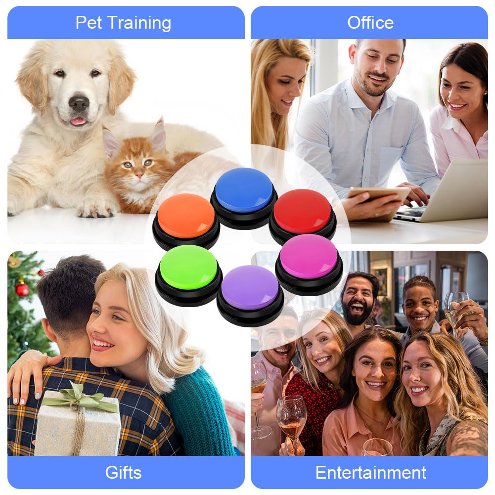 Buzzer mit Aufnahmefunktion, Haustier Talking Training Antwort Buzzer, 7 Farben Buzzers Aufnahmefähige Tasten für Hund Interaktion, 30 Sekunden Aufnahme&Wiedergabe Intelligenzspielzeug für Hunde