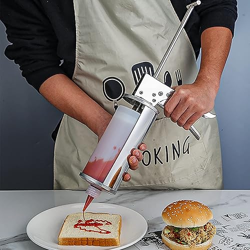 Miniatura 4 de Pistola de salsa de hamburguesa de acero inoxidable, dispensador de crema agria, dispensador de aderezo para ensaladas con botellas dispensadoras de