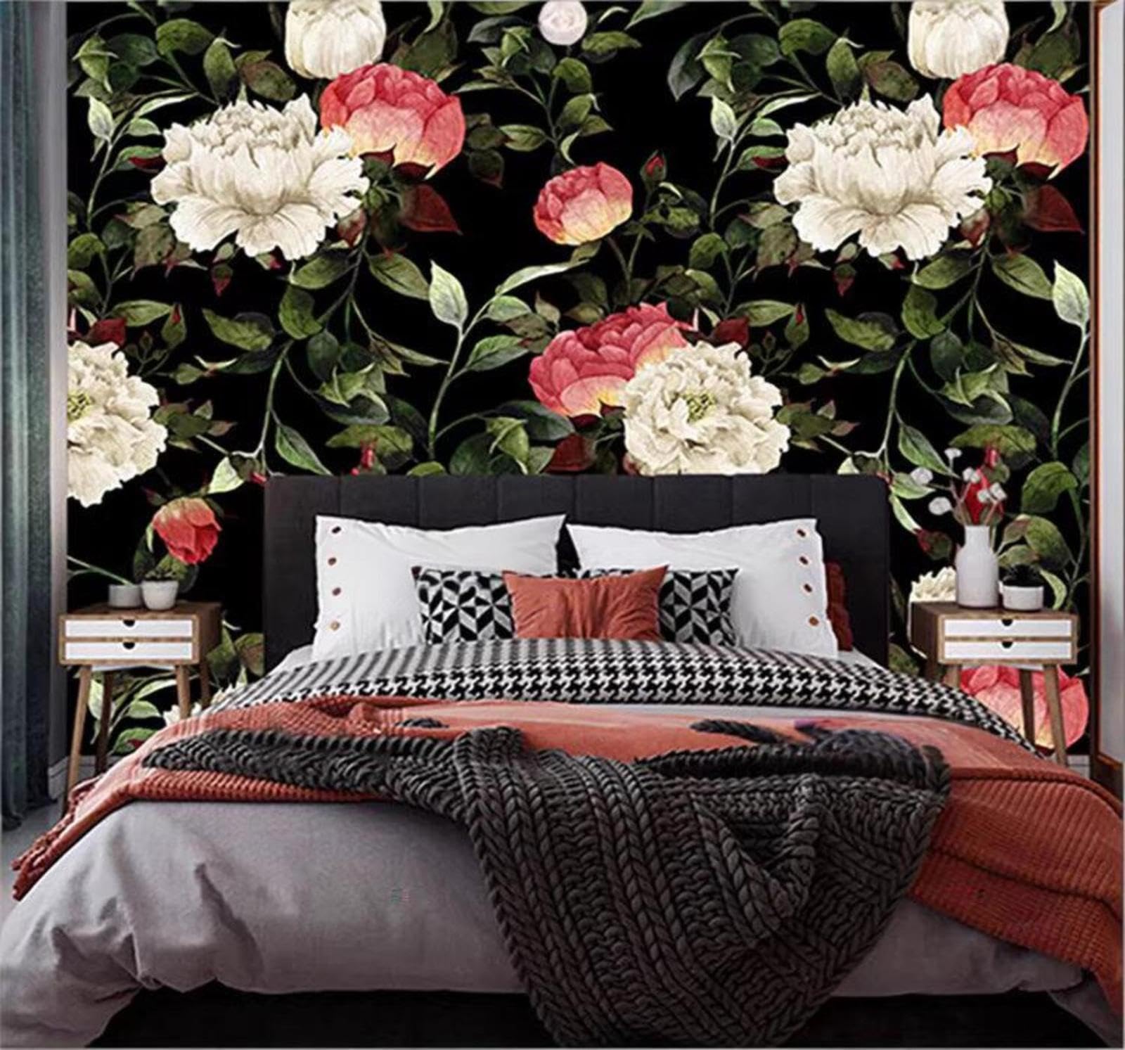 Vintage Nostalgic Light Luxury Roses Floral Plants 3D Wallpaper Easy Install Feature Office Living Room Sofa Bedroom TV Background Wall Decoration-150cm×105cm