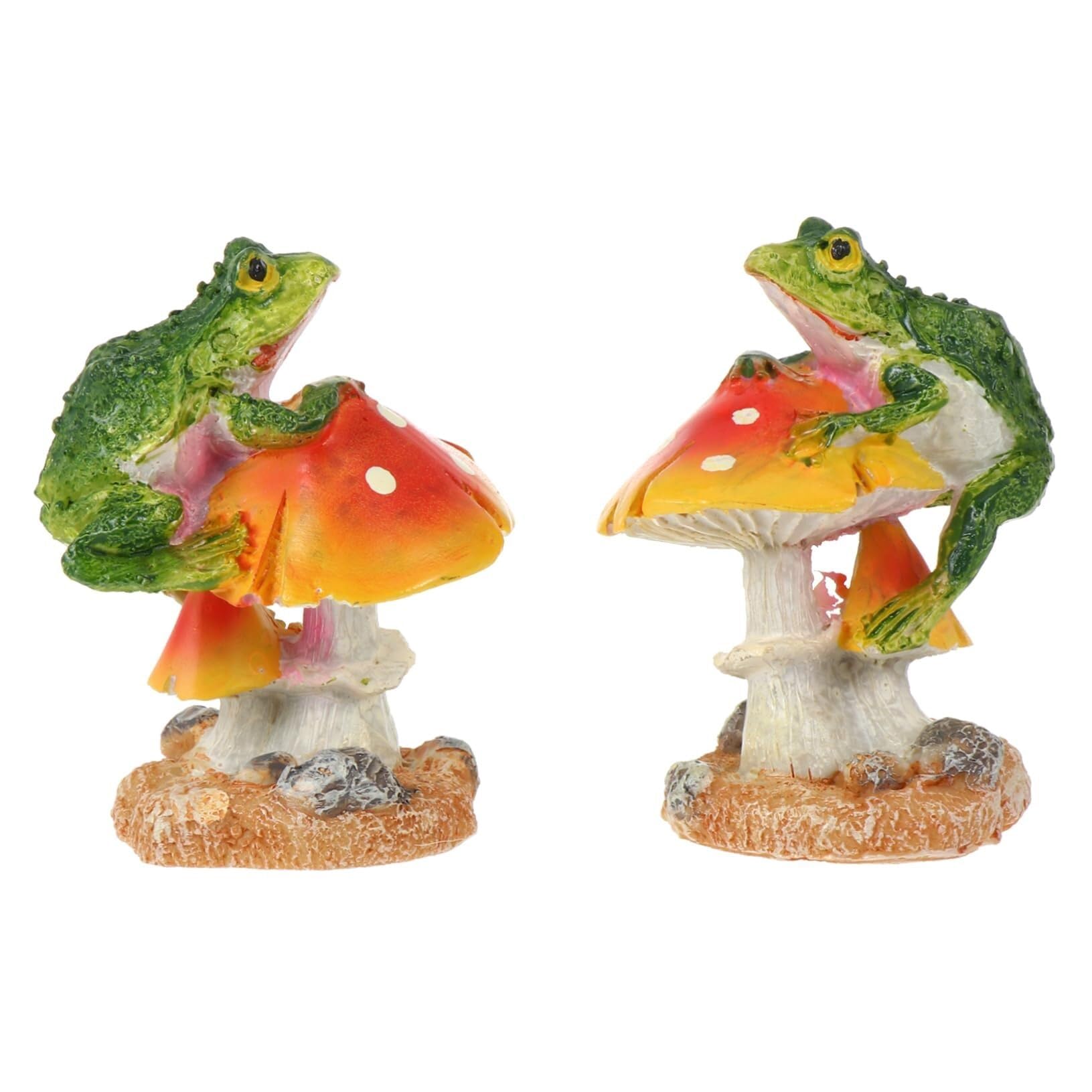 Statue de Jardin Grenouille et Champignon Rouge Yofab Décoration 2 Pcs