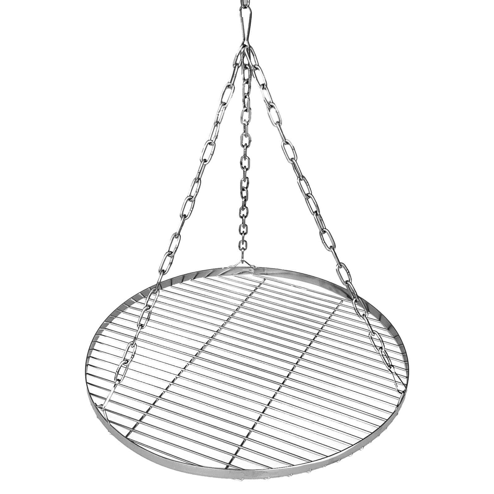 KARAT Grillrost Ø 60 cm mit Kette für Schwenkgrill, Dreibein Grill Rost, BBQ, rostfrei für Holzkohlegrill, 14mm Stababstand