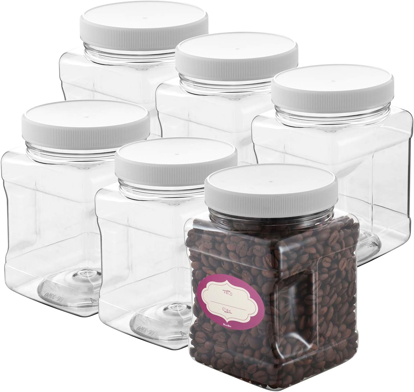 DilaBee Clear Plastic Storage Jars with Lids 6 Pack