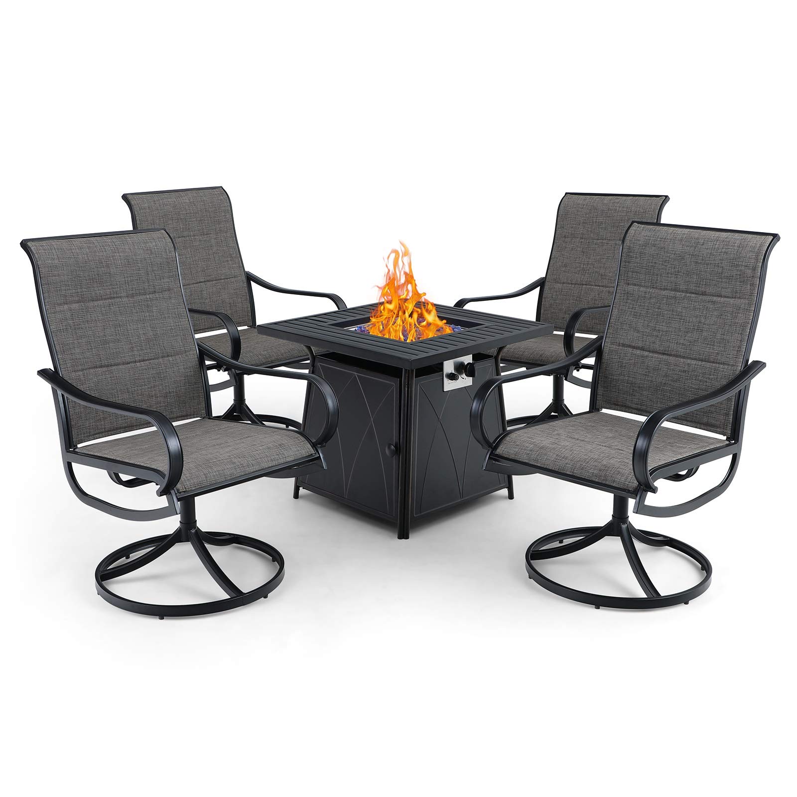 Buy PHI VILLA 5 Piece Patio Dining Set with Firepit Table, 4 Padded