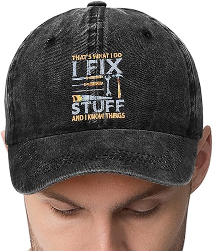 Miniatura 4 de I Fix Stuff and Know Things - Sombrero para hombre, That's What I Do Hat, I Fix Stuff Hat, I Fix Things and I Know Stuff Hat 1 (negro)