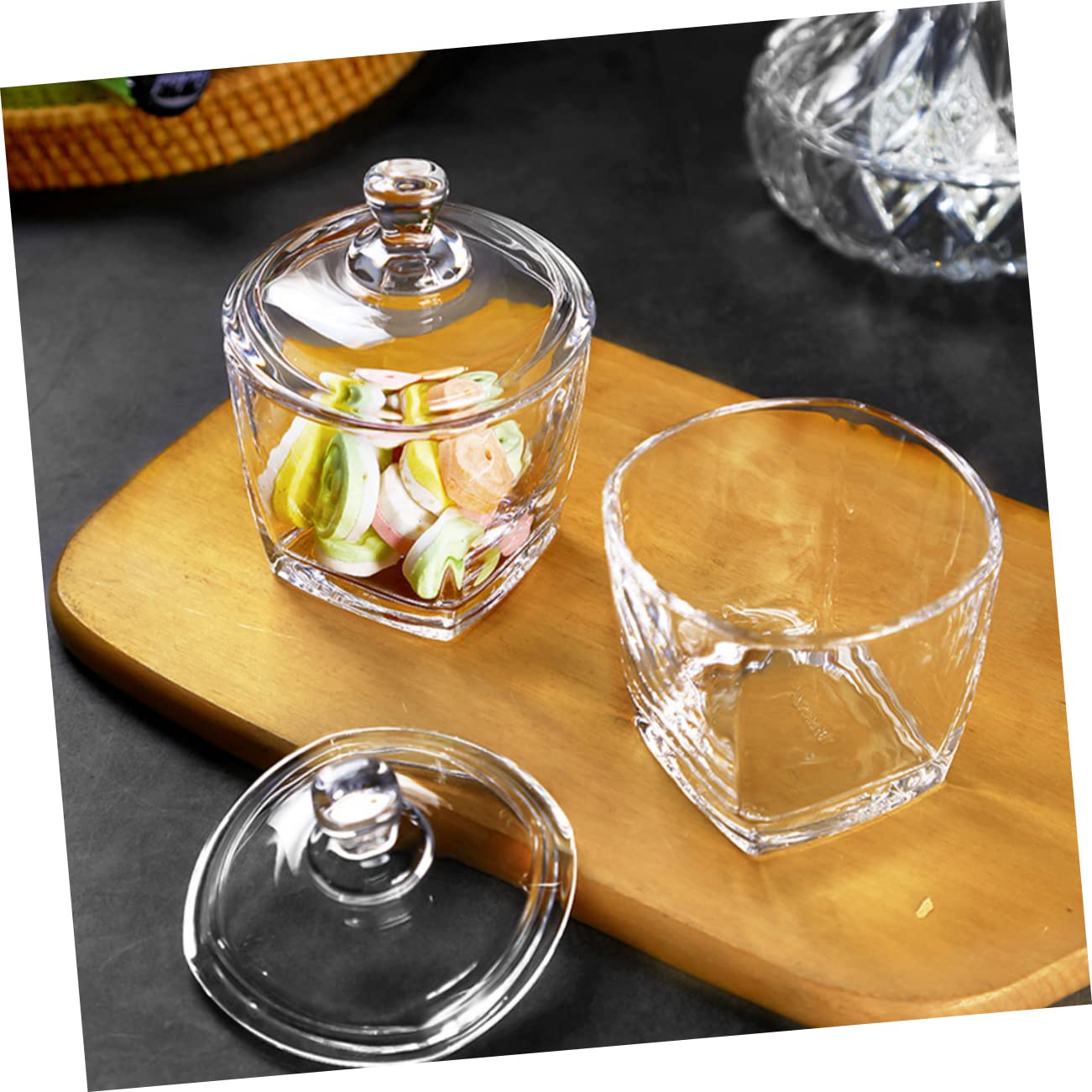 BRIGHTFUFU 2pcs Glass Candy Jar Snack Jar Clear Glass Canister with Lid Clear Glass Jar with Lid Snack Holder Transparent Food Jar Little Glass Jar Glass Food Holder Glass Food Jar