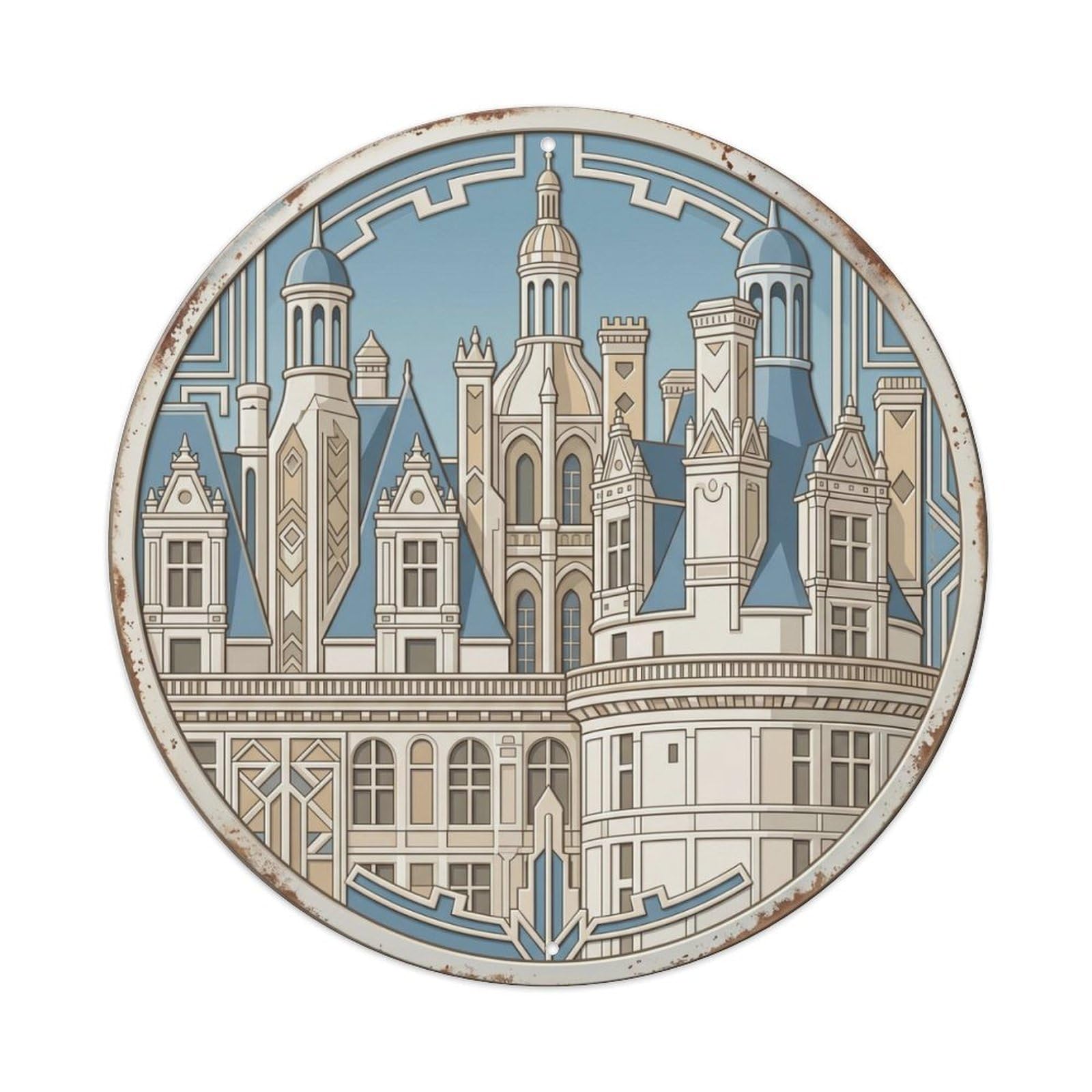 LoireValley Macro Castle Travel Metal Tin Sign Plaque Wall Decor for Cafe, Club Bar, Office, Home Garden Round Metal Poster 8x8Inch