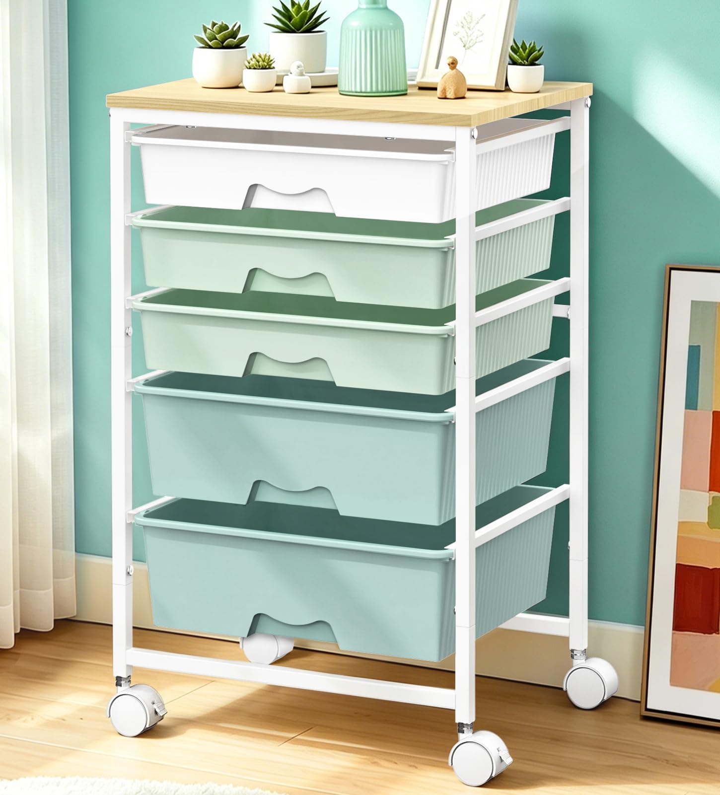 View 1 of **PARTS ONLY** SUNALLY 5-Drawer Rolling Cart - Green