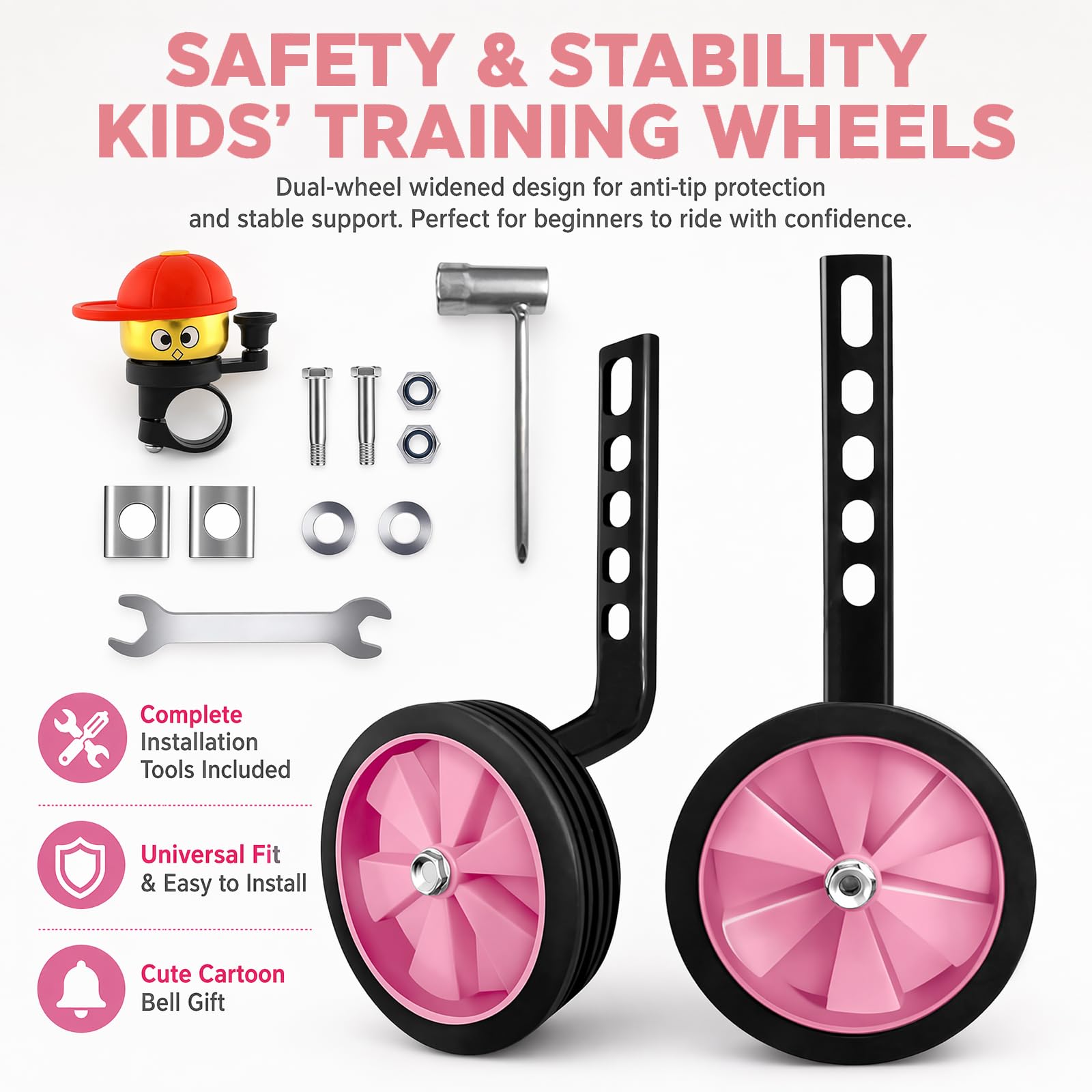 Stabilisateurs de vélo pour enfant réglables - Stabilisateurs universels pour vélo (rose)