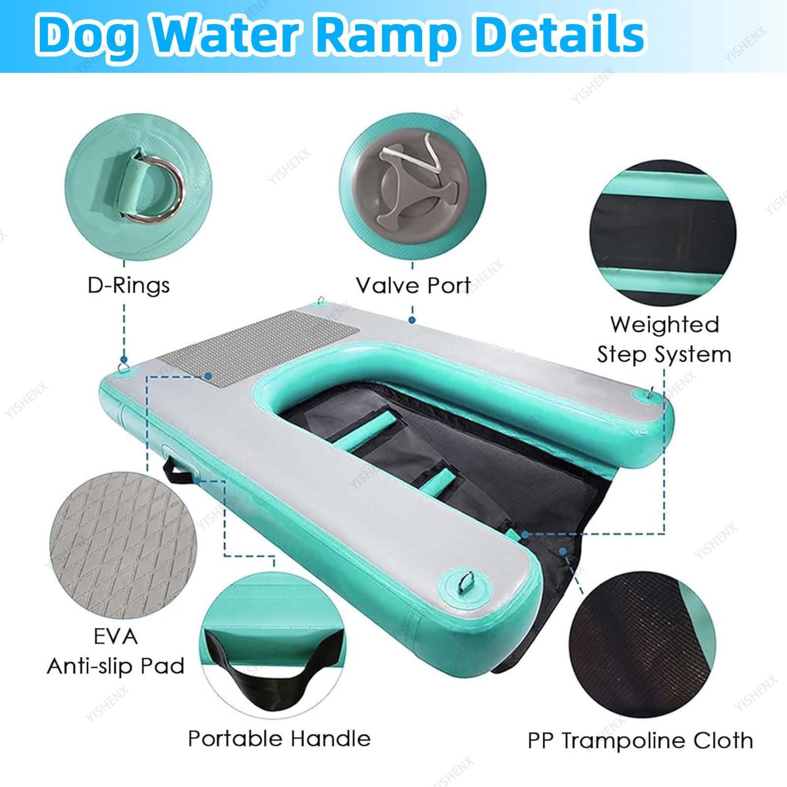 Rampa De Agua para Perros, 150 × 100 × 10 Cm, Inflado Rápido (2-3 Min), Material De PVC, Malla Resistente a Desgarros Y Arañazos, Incluye Bomba De Aire, (Blue)