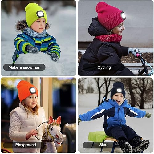 Miniatura 6 de YunTuo Gorro LED para Niños, Unisex Gorro con Linterna Frontal Recargable de Invierno con Luz Nocturna, Regalos para Niños y Niñas