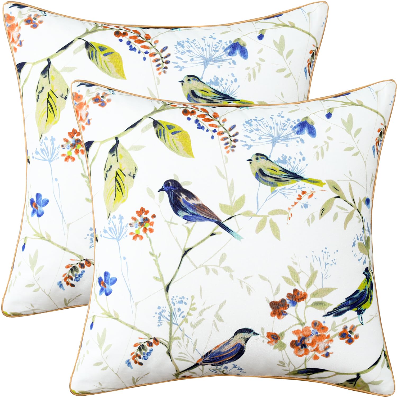 VOGOL Set of 2 Bird Cushion Covers, 45 x 45 cm Double-Sided Printed Decorative Throw Pillow Cases for Living Room Sofa Bed Couch, Blue — image 1