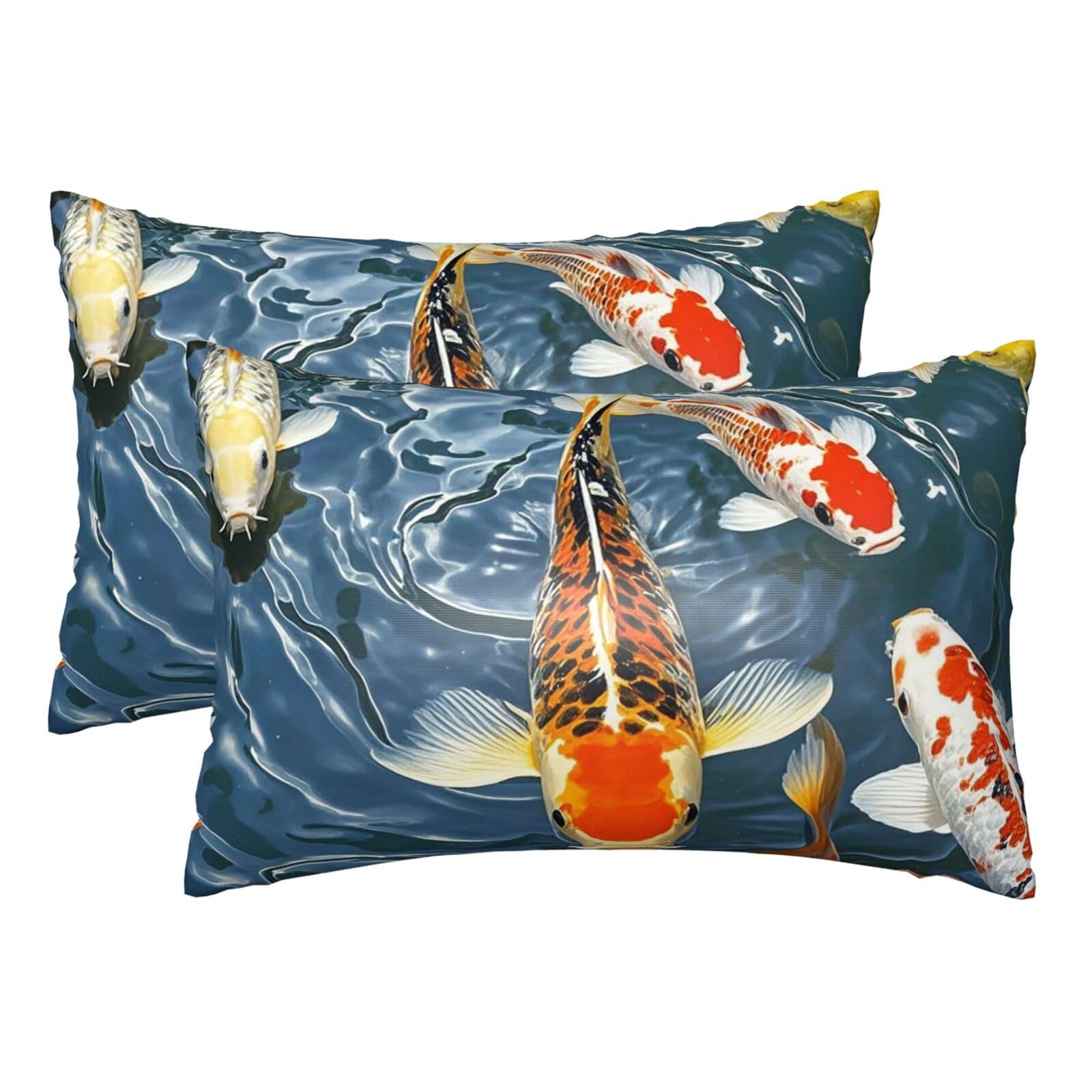 Silk Pillowcases Set of 2 Pillow Shams Breathable Soft Pillow Covers with Envelope Closure Japan Fancy Koi Carp Fishes Pillowcases Standard Size 20x30 Inches Washed Pillow Cases for Hair and Skin