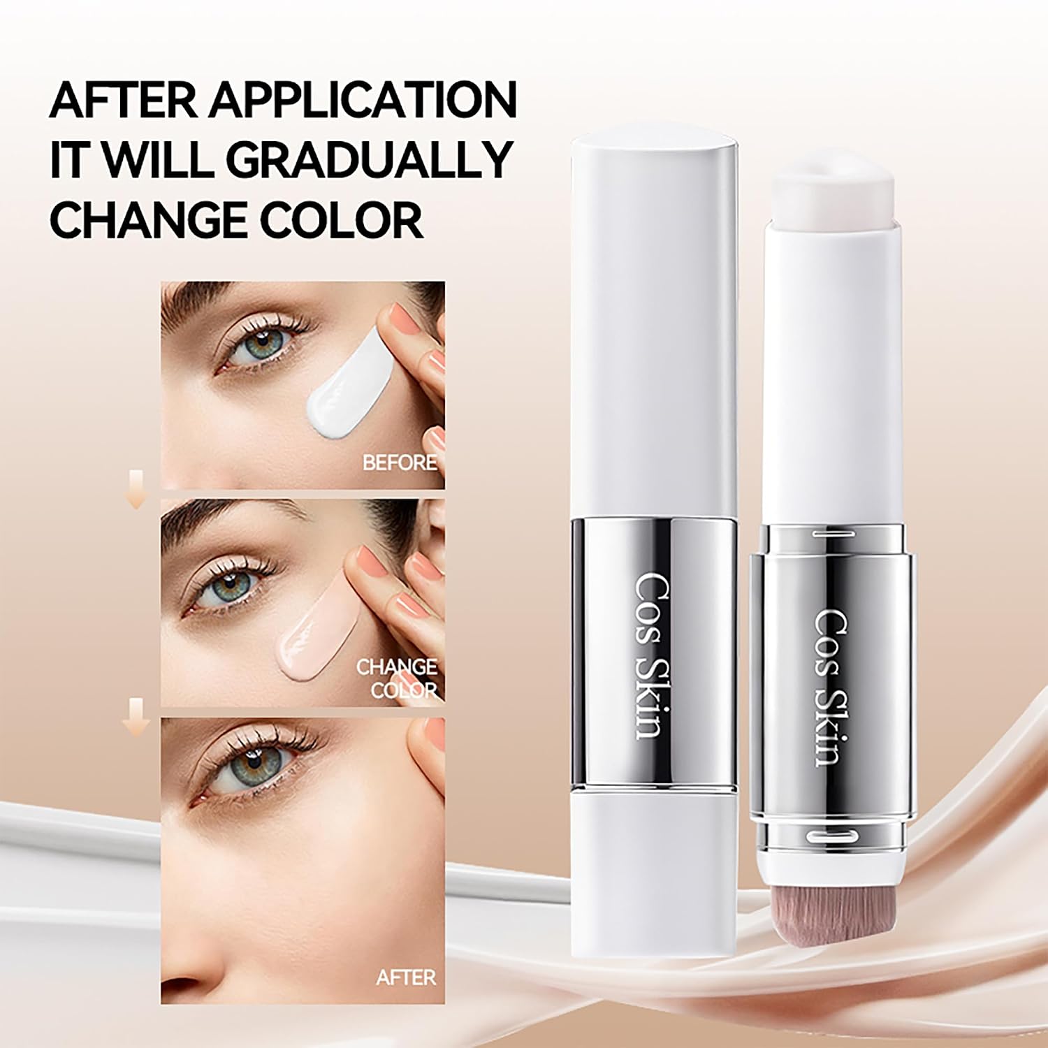 Color Foundation Stick - Dewy Finish Medium to Full Coverage, Korean Makeup with Detachable Brush, Hydrating Base for All Skin Types