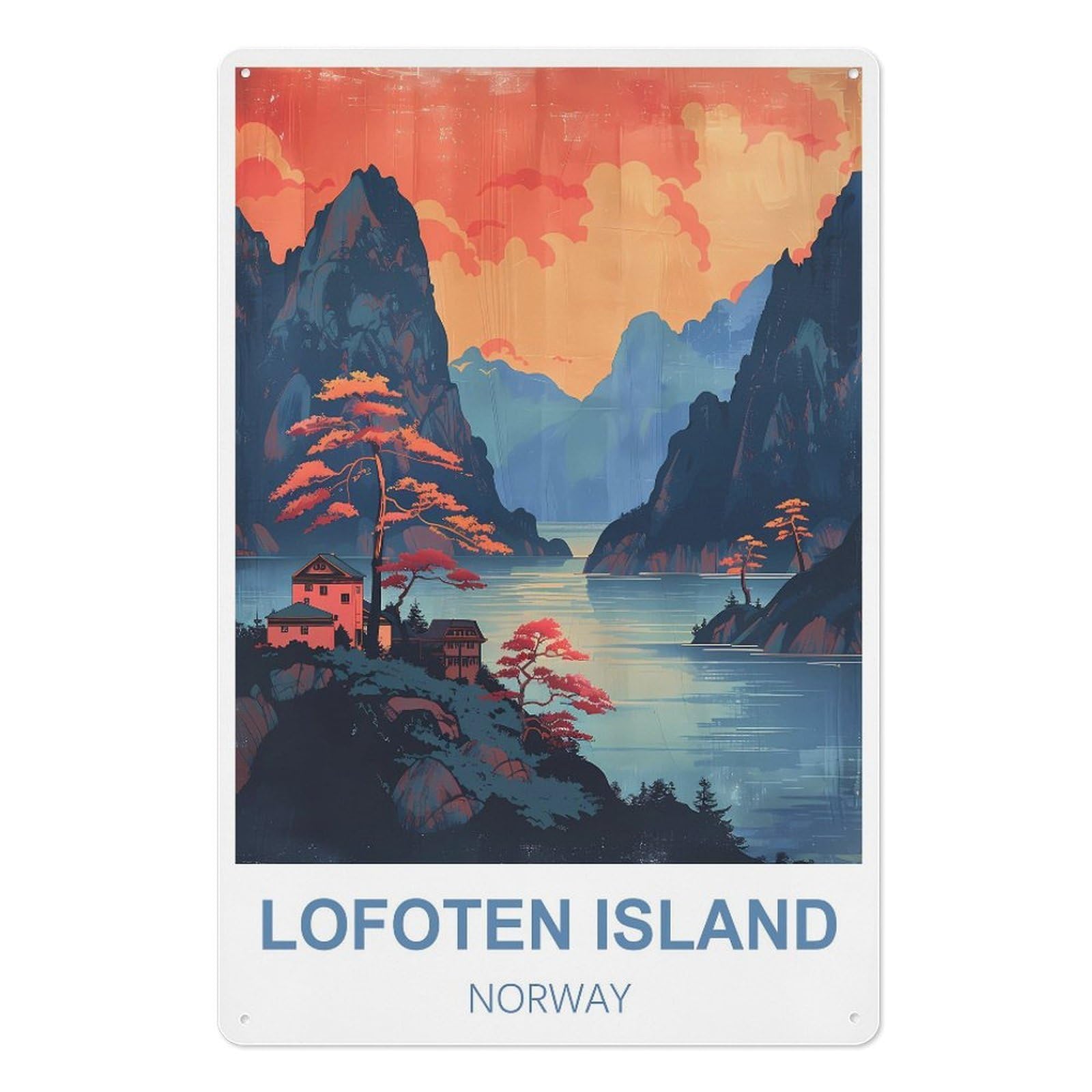 Island Norway Retro Design Tin Paintings Vintage Tin Sign 08x12inch(20x30cm) Wall Art for Home Office Bedroom Living Room Cafes Wall Decor