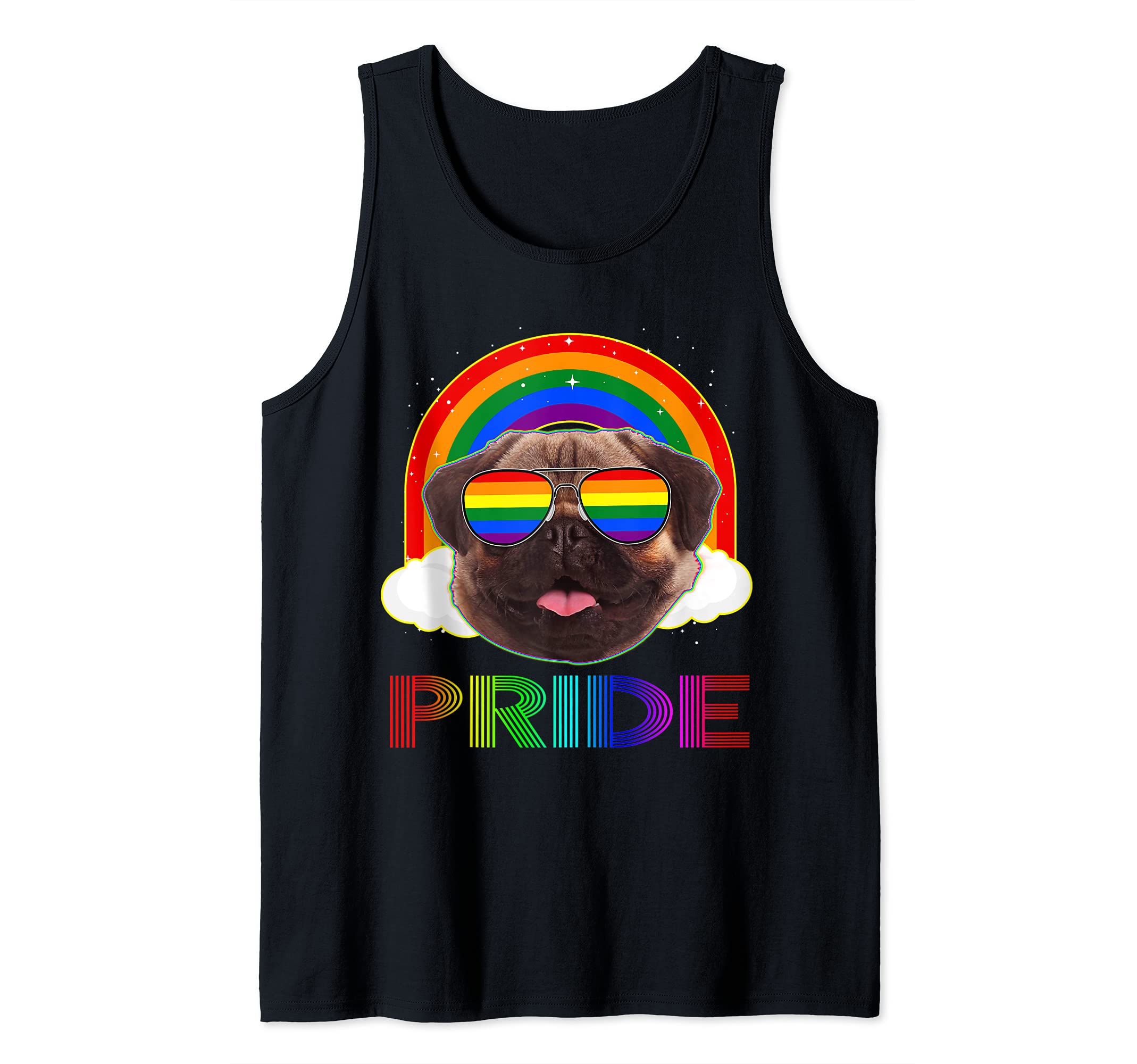 Pug Dog LGBT Rainbow Gay Lesbian Funny LGBT Pride Tank Top, Black
