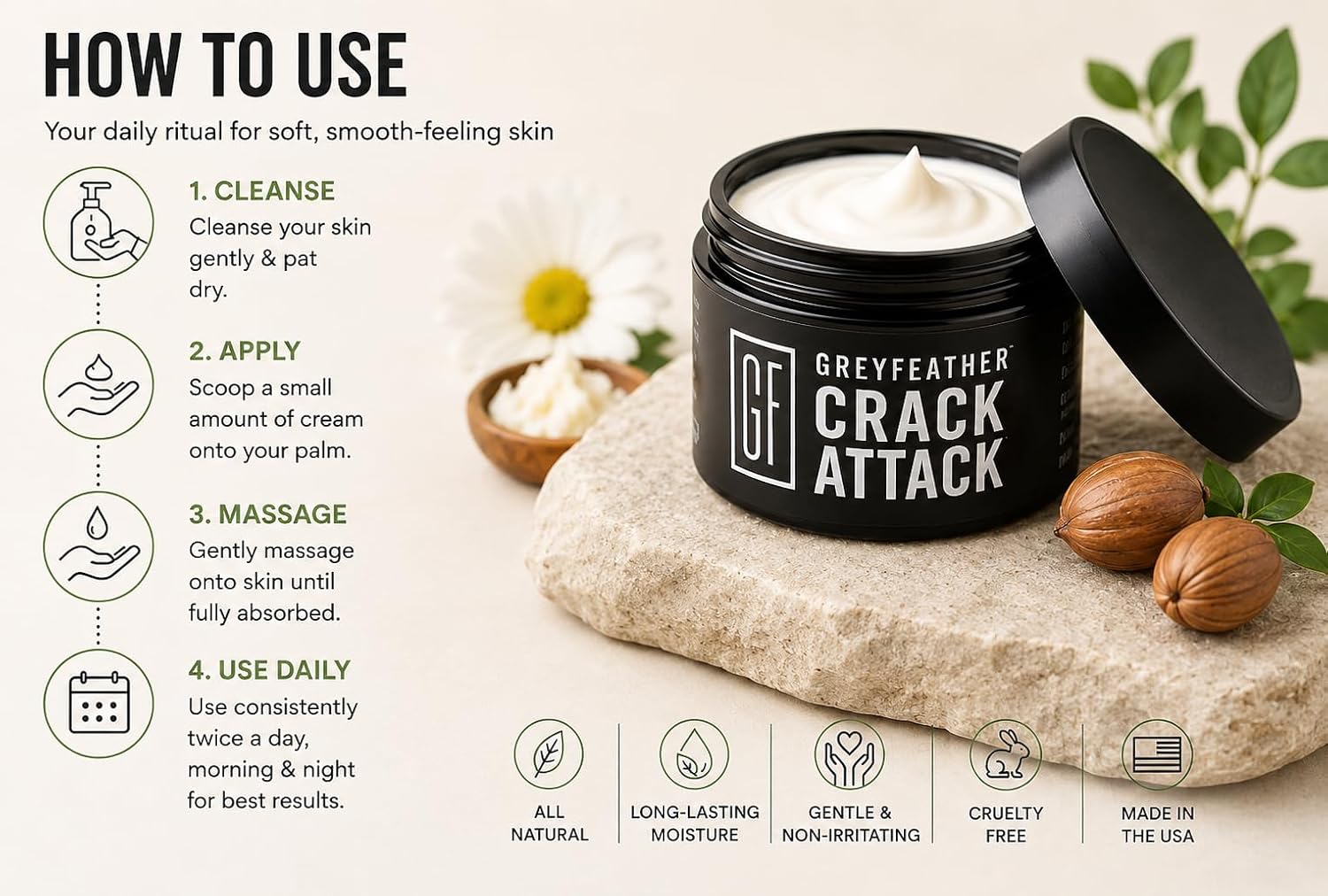 Greyfeather Crack Attack Hand Cream for Dry Cracked Hands – Working Hands Cream Travel Size with Shea Butter & Vitamin E – Non-Greasy Fast Absorbing Intensive Hand Lotion & Moisturizer for Men Women