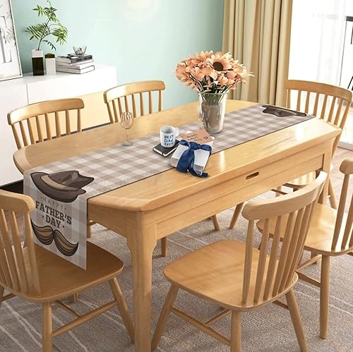 Miniatura 2 de Camino de mesa de lino para el día del padre, diseño a cuadros de búfalo Best Dad Ever para interiores y exteriores, decoración de fiesta para el