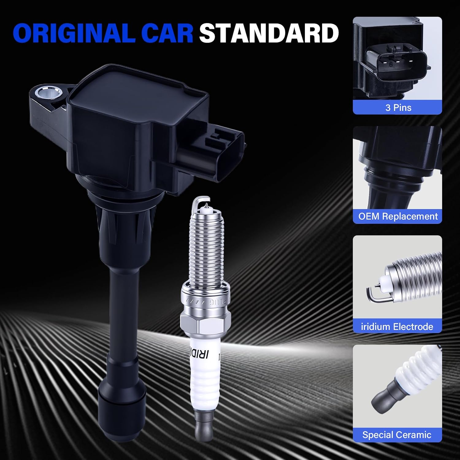 Ignition Coil Pack UF549 and Spark Plug 9029 Fits for 2007-2013 Nissan Altima Versa Sentra Rogue Cub NV200, 2014-2017 Infiniti QX60 M56 Q70 FX50, 2.5L 1.8L 1.6L 2.0L 5.0L 5.6L L4