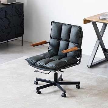 Home Office Desk Chair, Leather Ergonomic Computer Chair with Wheels, Adjustable Height Rolling Swivel Executive Chair, Charcoal Gray