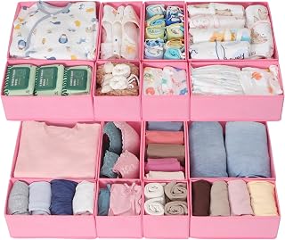 Juego de 16 cajones organizadores compatibles con la cómoda HEMNES otros sistemas de cajones, cajas de almacenamiento plegables para ropa, uso modular para armario, cambiador, color rosa