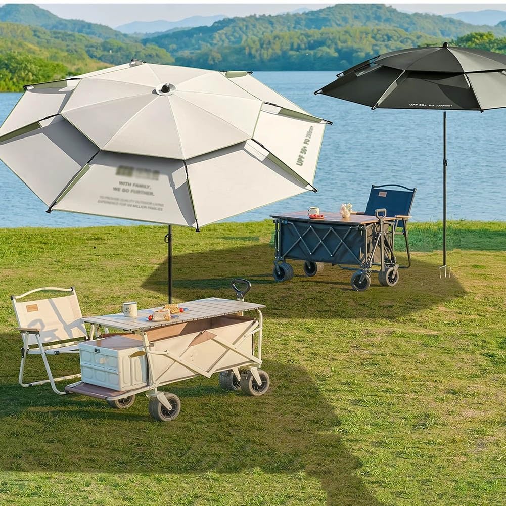 Parasol Tarasowy, Wiatroszczelny Parasol Stołowy z Kotwicą do Piasku, Regulowana Ochrona Przeciwsłoneczna do Basenu, Ogrodu i Podróży(Beige,260cm/8.5ft)