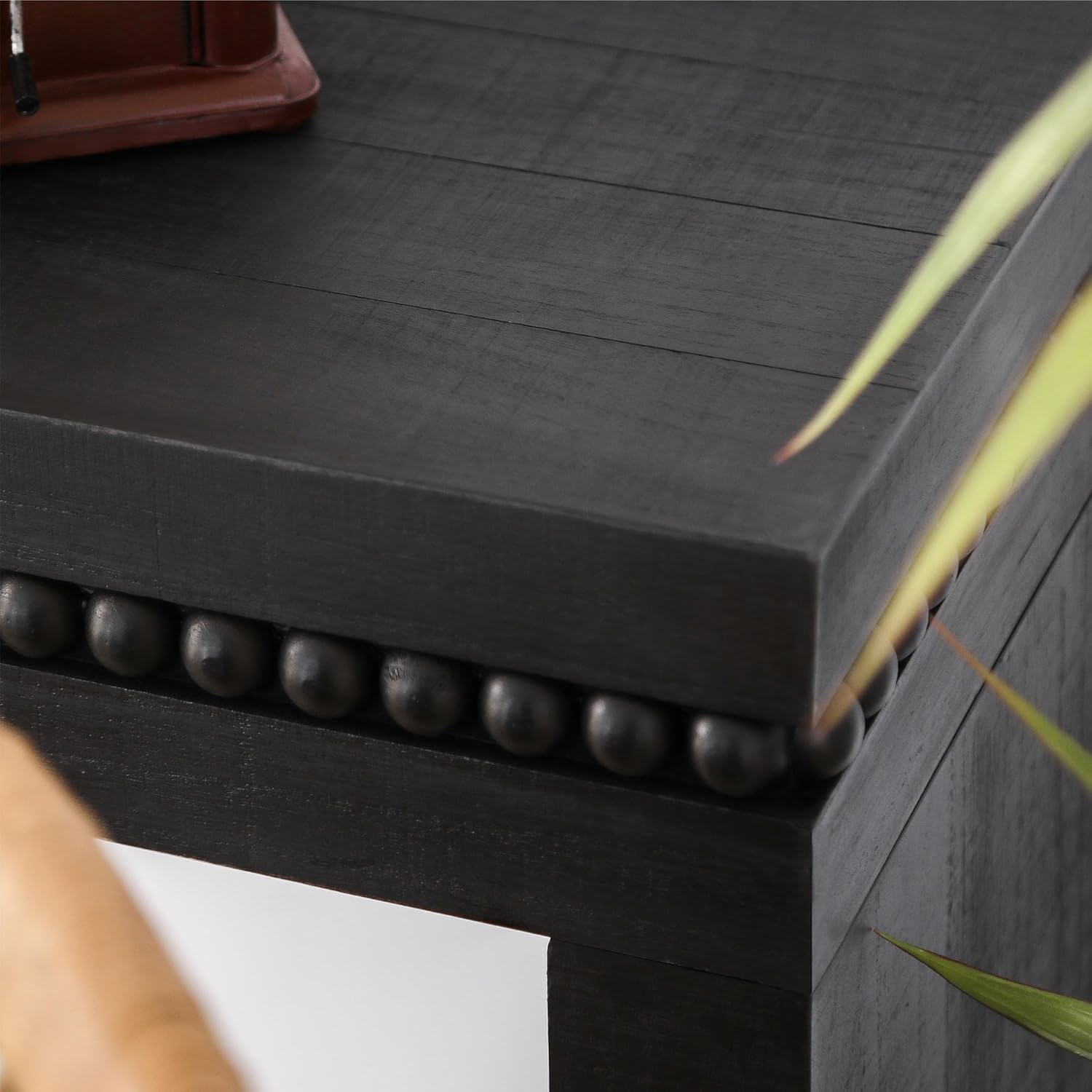 KEIKI 64'' Console Table, Modern Sofa Table Behind Couch with Real Wood Beads Decoration, Farmhouse Narrow Entryway Table for Living Room, Hallway, Entrance, Antique Black