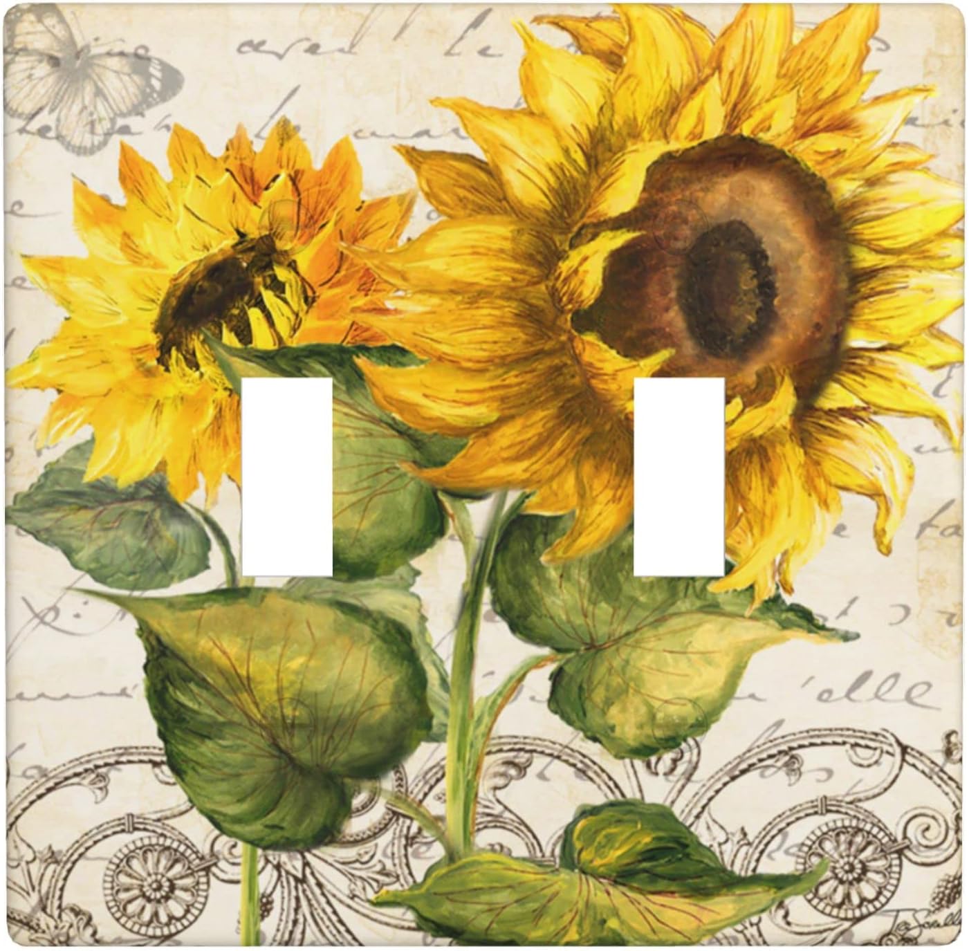 Sunflowers Tuscan Inspired Print Light Switch Cover Decorative Double Toggle Switch Plate Covers Plastic Wall Plates for Kitchen Bathroom