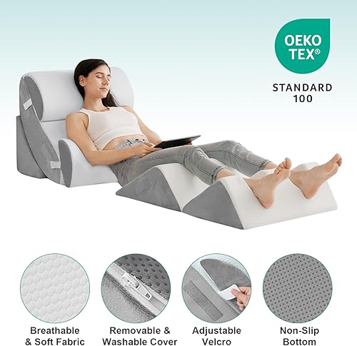 Vista 4 de Hansleep Bed Wedge Pillow Set for After Surgery 6PCS, Post Surgery Pillow for Sleep Apnea and Acid Reflux Relief, Adjustable Reading Pillows Back