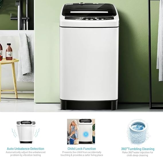 Full Automatic Portable Washing Machine, Top Load, White, 8kg Capacity, Energy Efficient