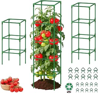 3 Pack Square Tomato Cage Heavy Duty Rust-Resistant Metal Tomato Trellis | Adjustable Plant Cage for Garden, Plant Support for Vegetables Climbing Plants, Pots Raised Garden Bed Outdoor Up to 59.6 In